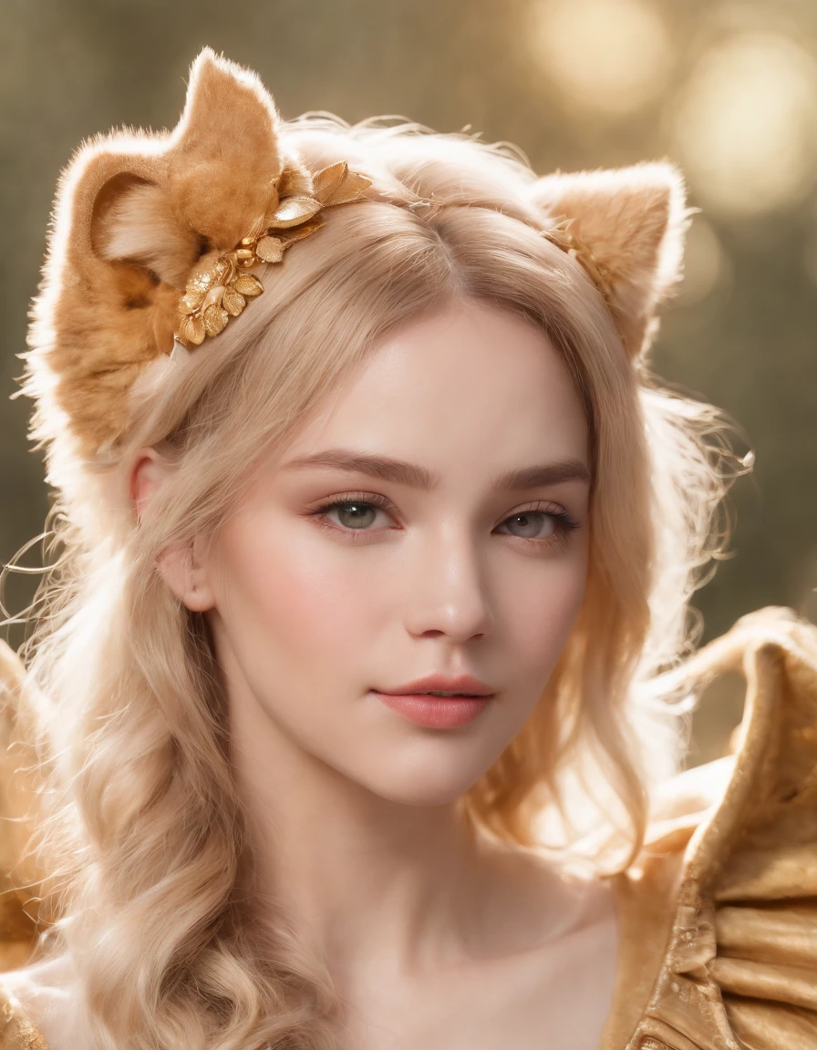 (best quality,4k,8k,highres,masterpiece:1.2),ultra-detailed,(realistic,photorealistic,photo-realistic:1.37), The lion anthropomorphic Angel:1.7, (Furry ears:1.3), medium shot, glowing light eyes, golden hair, Golden crystal glass material, royal flash noble, facial features, facial details, gorgeous clothing, exquisite facial features, surrounded by halos, dark blue, cinematic shooting, full of vitality, expressive, soft focus, best quality, 16k, high resolution, fine detailssacred, Very bright colors,Light particles, with light glowing,Mshiff,wallpaper art,UHD wallpaper, (Paired with Canon EF 35mm F/1.4L II USM lens for versatile compositions:1.2)