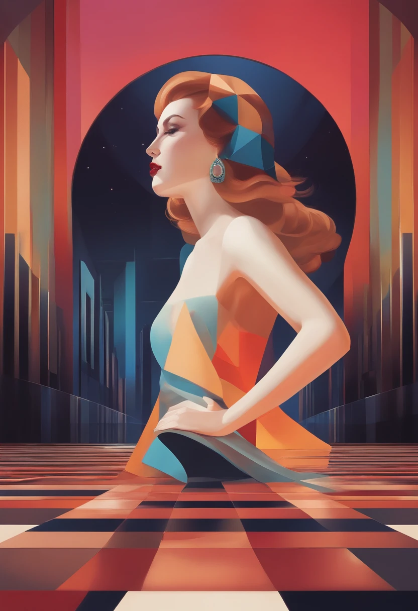 Surrealism, Color Field painting, Art Deco, Minimalism, Contemporary art, anime style, scanlines, image fill, reference sheet, ccurate