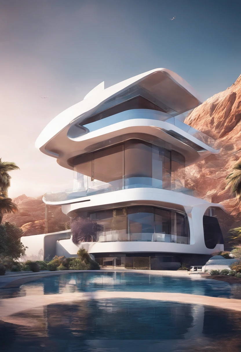 modernvilla, mabuilding, front, architecture, stone and glass, photo of a house, architecture, beautiful, masterpiece, best quality, super detailed, realistic, photorealistic, 8k, sharp focus