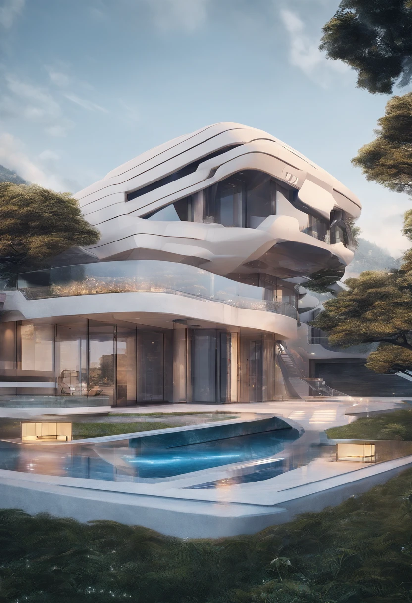 modernvilla, mabuilding, front, architecture, stone and glass, photo of a house, architecture, beautiful, masterpiece, best quality, super detailed, realistic, photorealistic, 8k, sharp focus