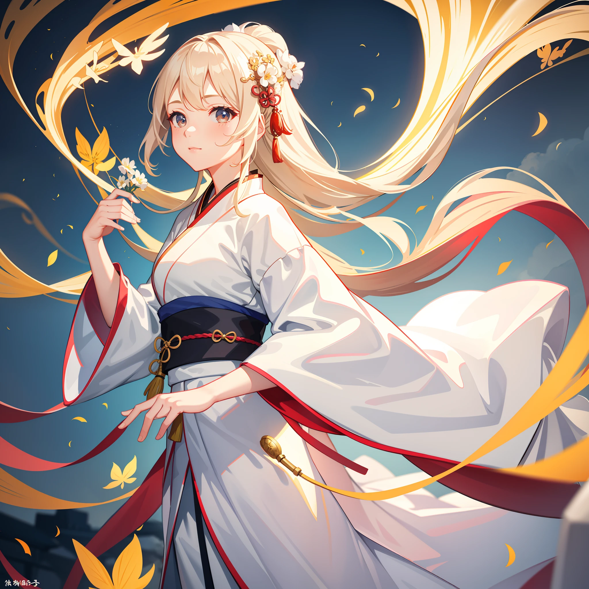 1girl, (hanfu), glowing, sidelighting, wallpaper, cloudy background