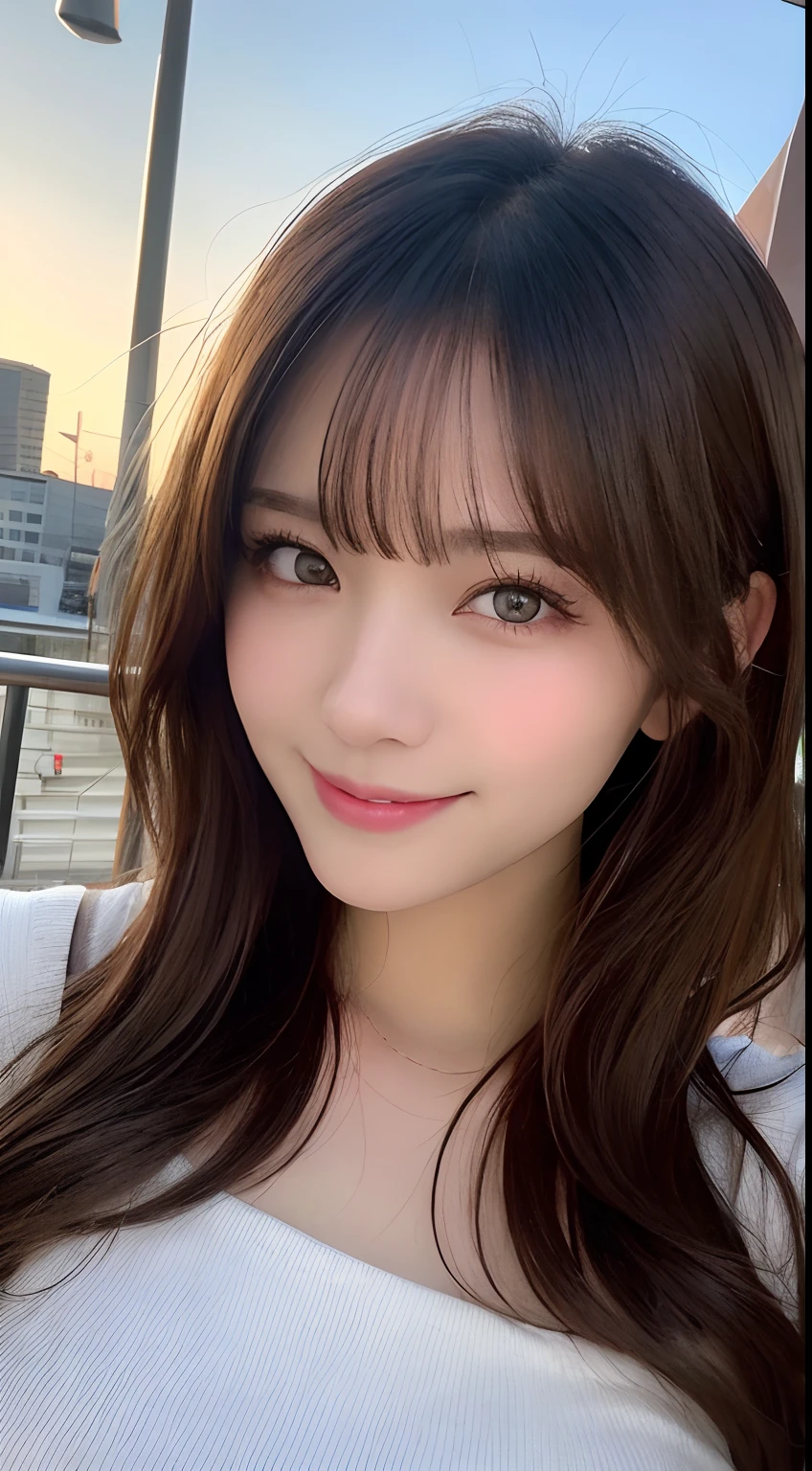 table top, highest quality, shape, Super detailed, finely, High resolution, 8k wallpaper, 完璧なダイナミックな構shape, beautiful and detailed eyes, small breasts, natural color lip, random sexy pose,smile、20 year old girl、midnight、Beautiful and dense face、perfect and beautiful face,Big eyes、real photos（best image quality）,off shoulder dress、looking at camera、Please stand、Do gal makeup、You are a top fashion model,はにかんだsmile,blurred background