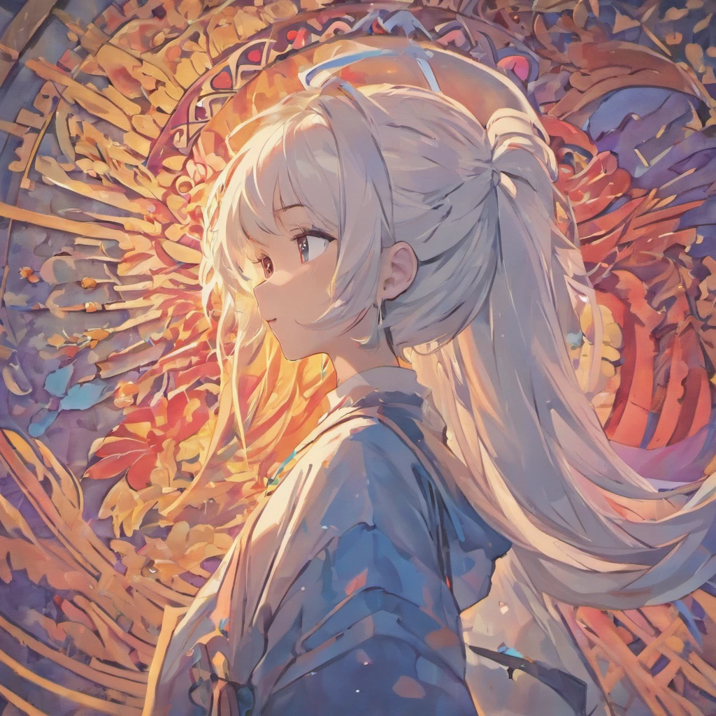 (White background:1.4),(Silhouette of a boy's head, Eyes closed, Colorful long hair, Oriental elements)，(Chinese Illustration:1.3，paper art:1.3, Quilted Paper Art:1.2),( Reasonable design, Clear lines, High Sharpness,Best Quality, Very detailed, masutepiece, Movie Light Effects, 4K )