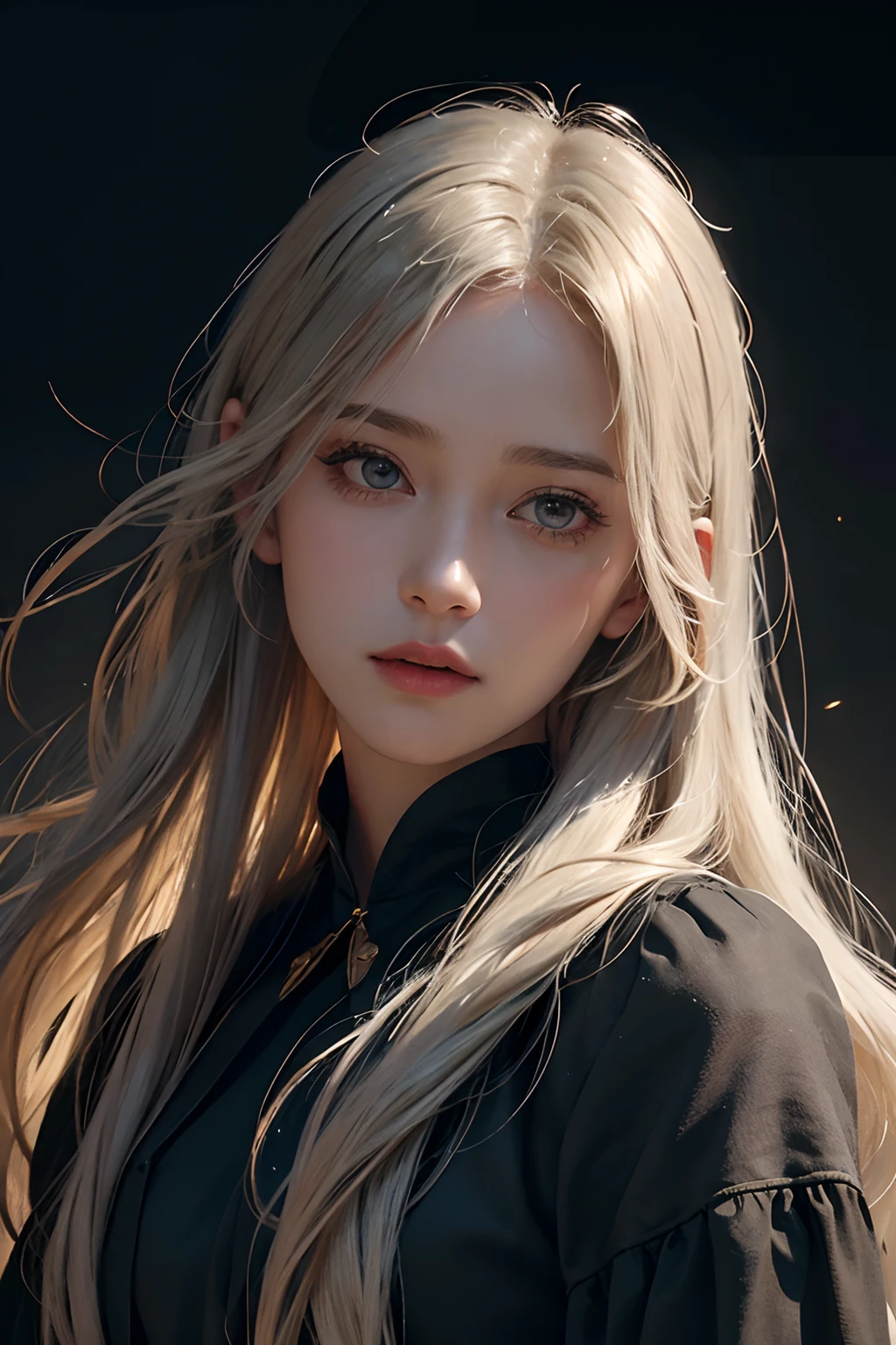 (front focus),(in the dark:1.6),
Hyperrealist portrait of female by david hockney and alphonse mucha,fantasy art, photo realistic, dynamic lighting, artstation, poster, volumetric lighting, very detailed faces, 4 k, award winning,, 1girl, in the dark, deep shadow, low key,cowboy shot,(official clothing:1.4) ,long hair,white hair, half_body