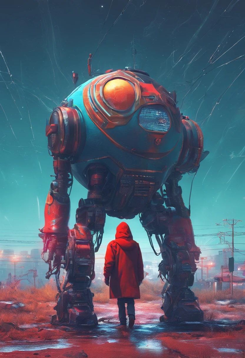 A boy in a black hoodie ,walking,head down ,rusty and messy metal , retrofuturism, streets of ((((soviet union)))), utopian future, androids, flying droids, dark tones , winter, (starry night), neon lights, 4k, wallpaper,Science Fiction,Lighting,Environmental Concept Art & Design,Digital 3D,Character Modeling,3D,realistic,textures,cgi,environment,((Simon Stalenhag)),concept,Environmental Concept Art & amp Design,scifi