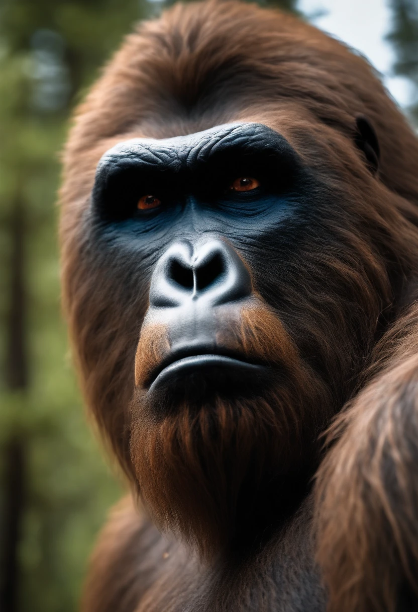 Photorealsitic, Bigfoot with human eyes, nffsw, in 8K
