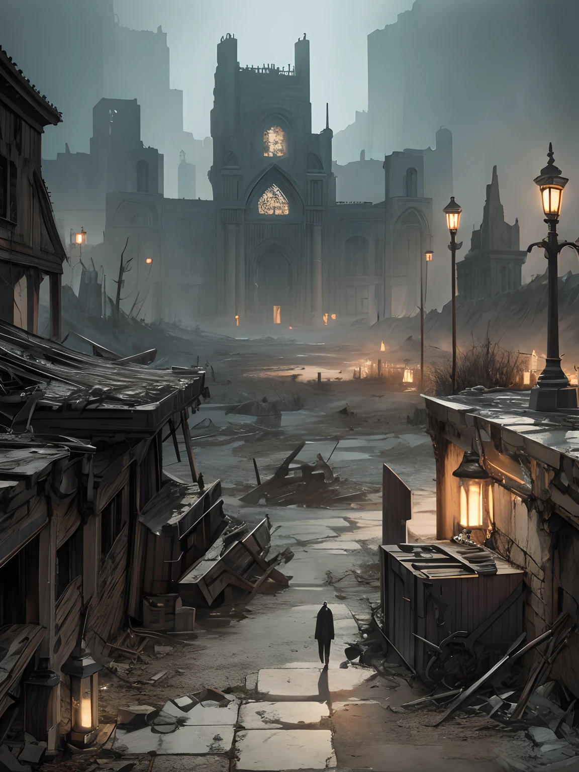 masterpiece, ultra detailed, 8k, desolate, ghostly scene, skulls, antique
