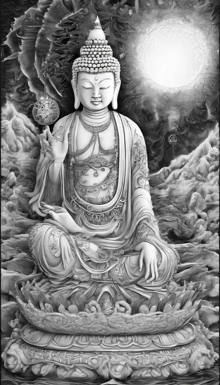 Thousand-Armed Kannon、Pencil drawing style、Three-dimensional