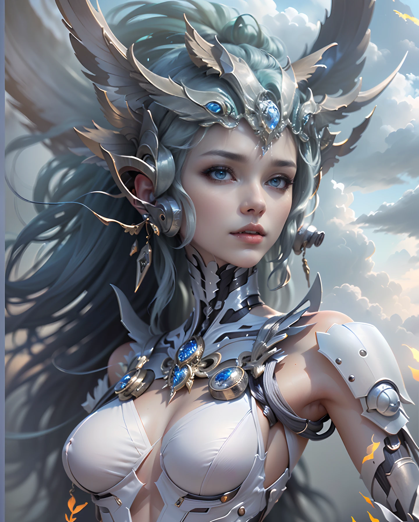 ((top-quality))、((masterpiece))、(detaileds)、seductive succubus、Fantastic beauty、Perching on the clouds、(fantasy illustrations:1.3)、a captivating gaze、Pose Seductive、Delicate wings、Otherworldly charm、mystical sky、 (By Luis Royo:1.shitaka Amano:1.1)、Moon Night、Soft colors、(detailed cloudscape:1.3)、(hight resolution:1.2)Complex 3d rendering ultra detailed beautiful porcelain profile female android face、cyborgs、roboticparts、150mm、Beautiful studio soft lights、Rim Light、Vivid details、luxuriouscyberpunk、Ren Hao、surrealistic、Anatomical、face muscles、cable electric wires、microchips、elegent、beatiful backgrounds、octan render、HR Giger Style、8K、top-quality、masterpiece、illustratio、extremely delicate and beautiful、A highly detailed、nffsw、unification、wall-paper、(realisitic、Photorealsitic:1.37)、magnifica、Finely detailed、masterpiece、top-quality、Official art、Highly detailed ticker Unity 8K wallpapers、absurderes、incredibly absurdness、机器人、Silver Halmet、full body Esbian、sitting on、the skin is transparent and white,,、the skin is white and beautiful、Paws are thin and beautiful、high-heels、