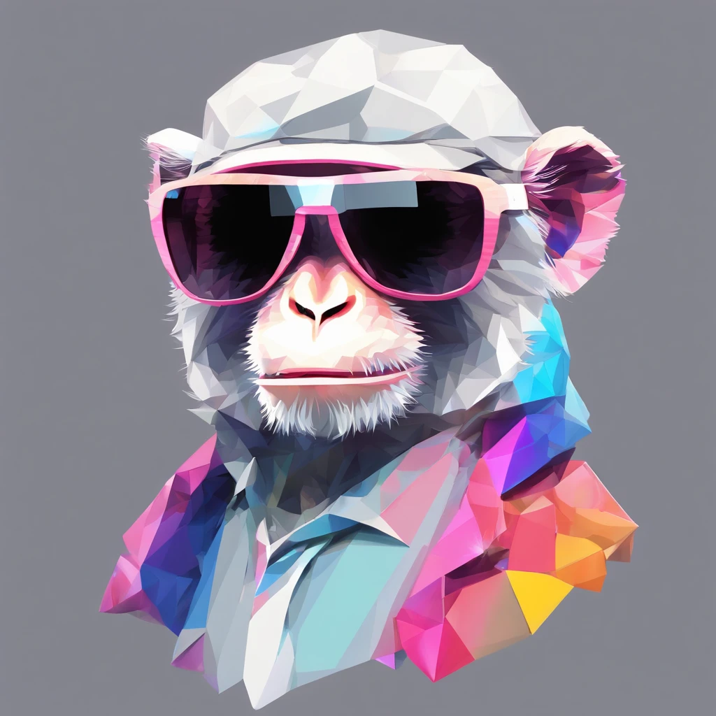Perfect alignment, Cute little monkey in jacket,Crystal Vase,Rose flower, Wearing sunglasses, cheerfulness, Standing position, Abstract beauty, Centered, Looking at the camera, Facing the camera, Approaching perfection, Dynamic, Highly detailed, Smooth, Sharp Focus, 8K, hight resolution, Illustration, art by carne griffiths and wadim kashin, White background、Colorful Sunglasses、wearing a baseball cap