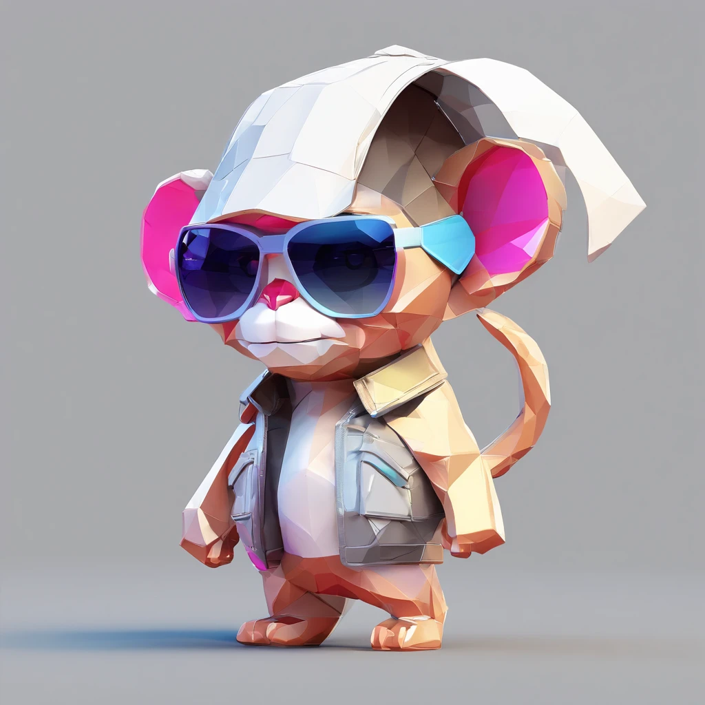 Perfect alignment, Cute little monkey in jacket，Crystal Vase，Rose flower, Wearing sunglasses, cheerfulness, Standing position, Abstract beauty, Centered, Looking at the camera, Facing the camera, Approaching perfection, Dynamic, Highly detailed, Smooth, Sharp Focus, 8K, hight resolution, Illustration, art by carne griffiths and wadim kashin, White background、Colorful Sunglasses、wearing a baseball cap