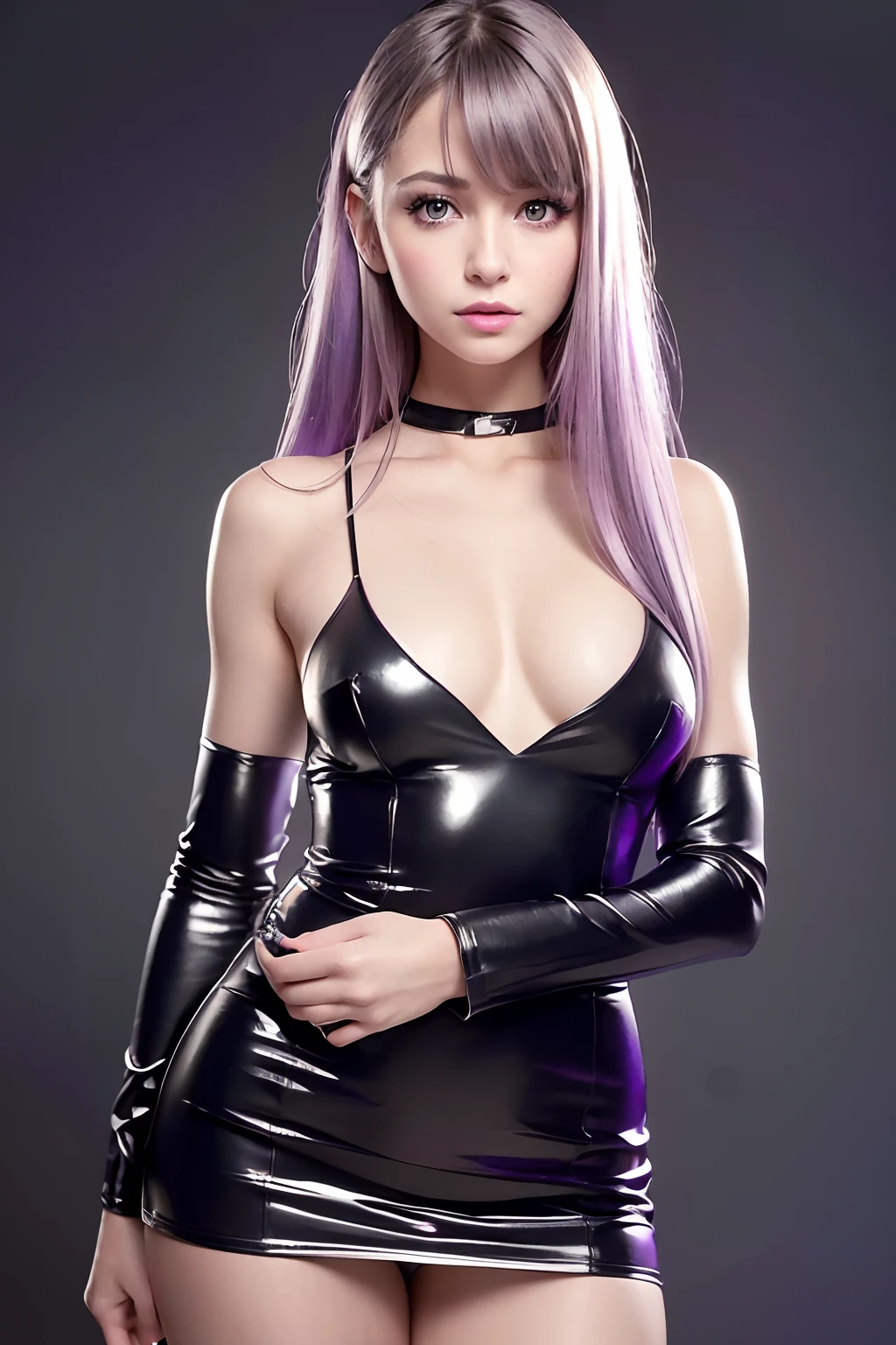 1girl,beautiful vintage color, instagram (photorealistic, high resolution:1.4), ((puffy eyes)), looking at viewer, , full body (8k, RAW photo, best quality, masterpiece:1.2), (realistic, photo-realistic:1.37),(sharp focus:1.2), professional lighting, photon mapping, radiosity, physically-based rendering, (pale skin:1.2),(small breasts:1.2), looking at viewer, (middle hair:1.5), portrait, purple eyes, (sliver hair:1.1),bangs, (simple background:1.4), solo, upper body, realistic,(masterpiece:1.4),(best quality:1.4),(shiny skin),fashi-girl,makeup,smile(skinny,closed mouth,shy :1.3) ,(standing,black Stewardess uniform,Necromancer:1.1),medium bust,sexy pose ,