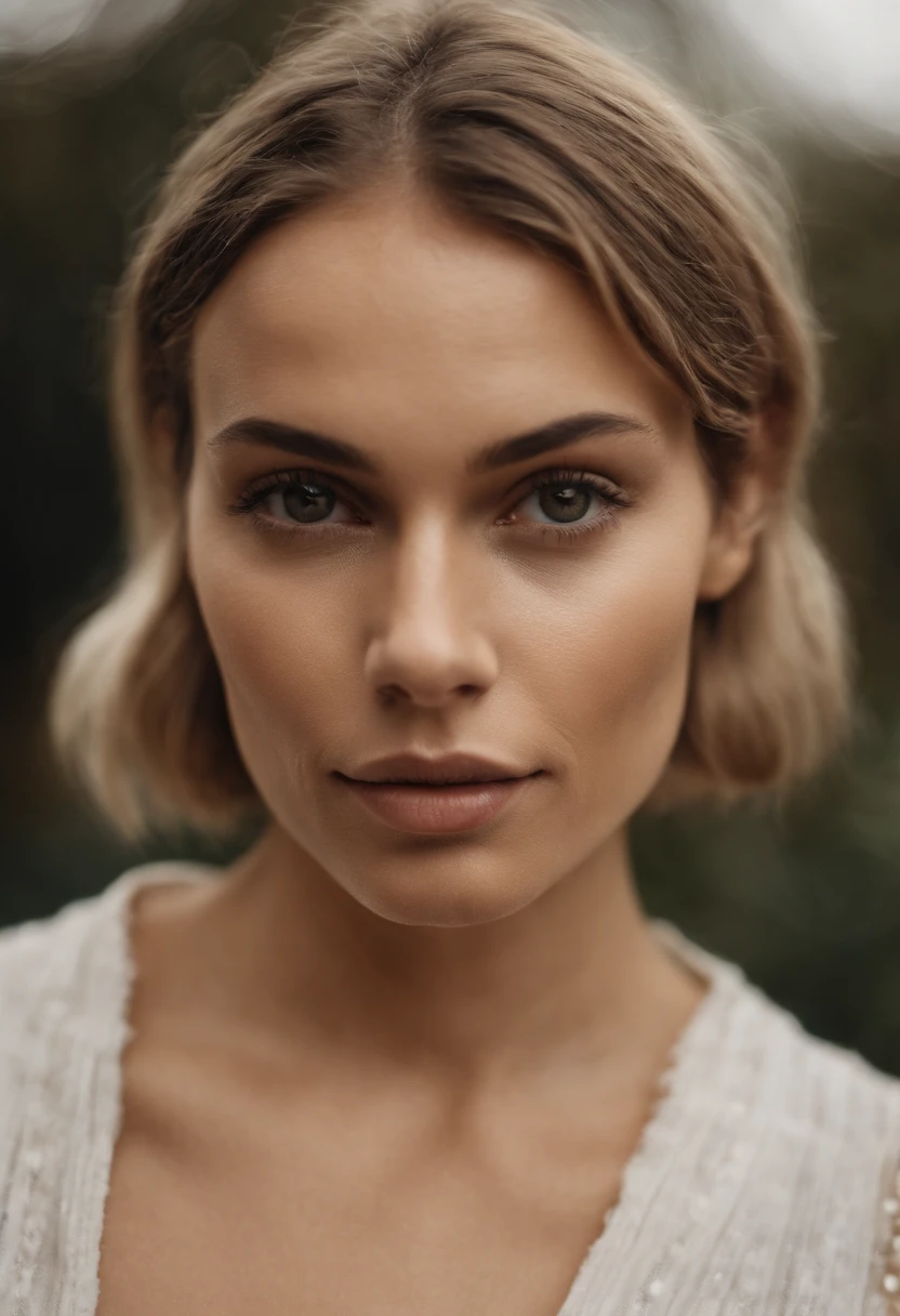 adult women detailed short blond hair, sharp jawline tanned skin, dark eyes, solo poitrate, beautiful face, preety face, perfect face, closeup, looking towards the camera, photo real, HDR, well lit, 8k, 4k