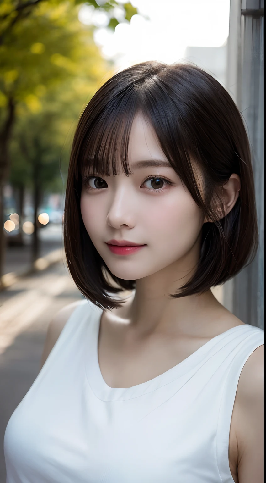 Cute 21 year old Japanese、University、School、campus、Ultra-detailed facial features、Attention to detail、double eyelid、Beautiful and thin nose、Sharp Focus：1.2、beauty：1.4、（Light Brown Hair、Short Hair、）、Pure white skin、highest quality、masterpiece、超High resolution、（Photorealistic：1.4）、High resolution、Professional Lighting、nice smile、please show me your whole body、Casual pants、Spring Clothes、