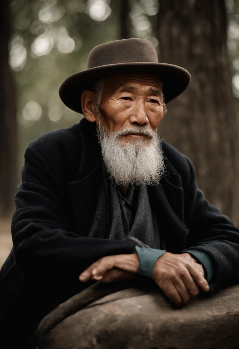 arafed man with a long beard and a hat sitting on a bench, Wise old man, An old man, portrait photo of an old man, old man, Asian people, old man portrait, an 80 year old man, old male, peaceful expression, Perfectly centered portrait, photo of a man, chinese artist, a old man