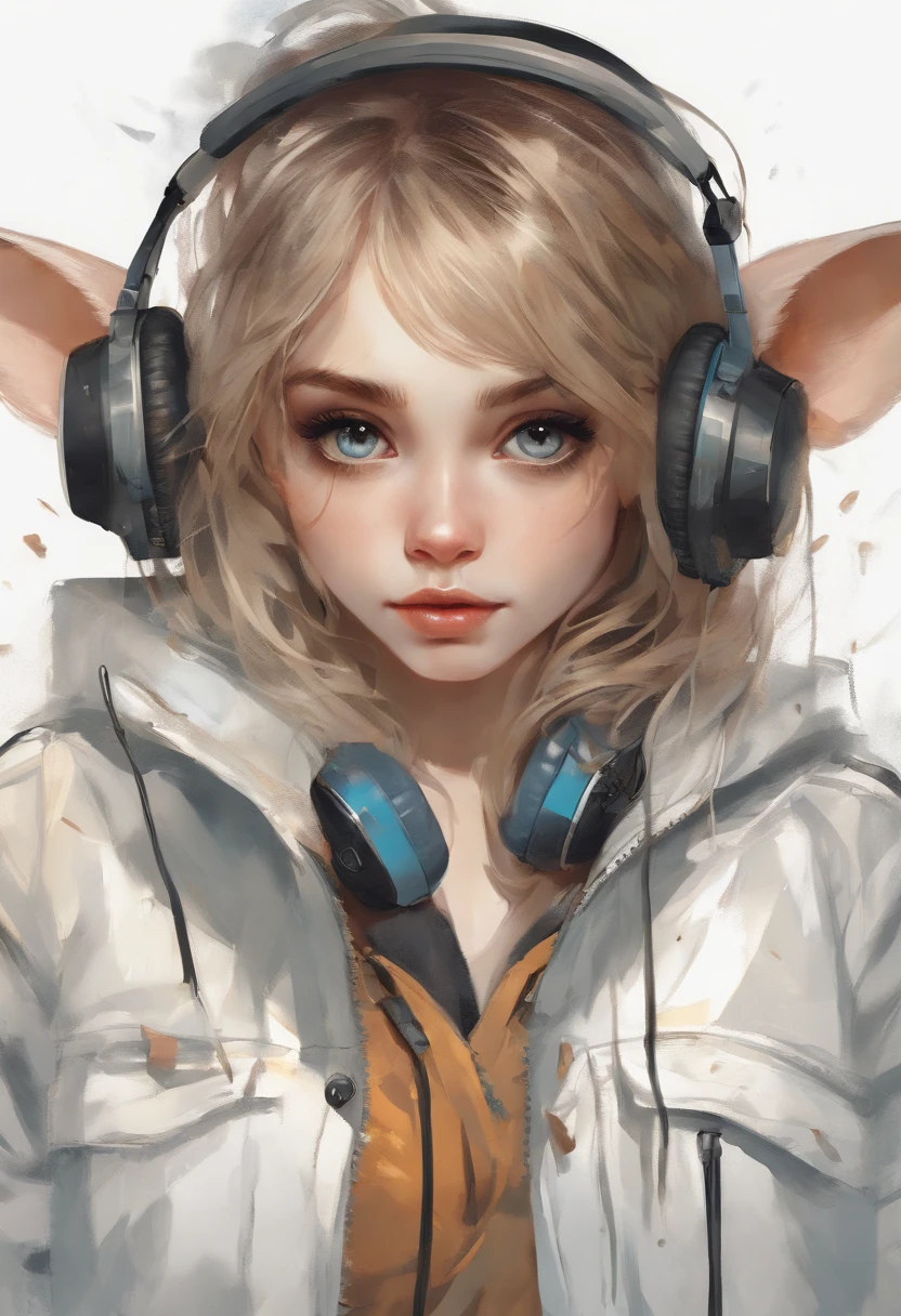 Perfect centering, Cute mouse, Wear a student team jacket, Wearing sunglasses, Wearing headphones, cheerfulness, Standing position, Abstract beauty, Centered, Looking at the camera, Facing the camera, nearing perfection, Dynamic, Highly detailed, smooth, Sharp focus, 8K, high definition resolution, illustration, Art by Carne Griffiths and Wadim Kashin, White background