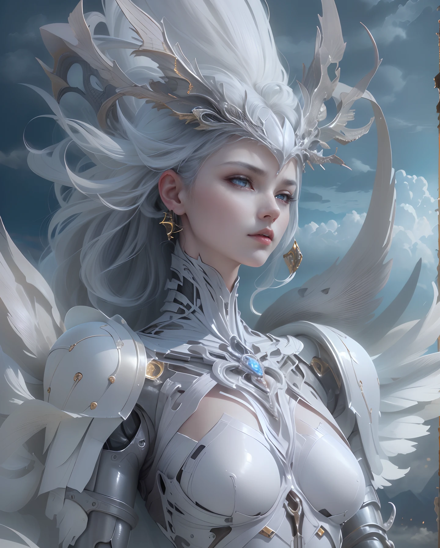 ((top-quality))、((masterpiece))、(detaileds)、seductive succubus、Fantastic beauty、Perching on the clouds、(fantasy illustrations:1.3)、a captivating gaze、Pose Seductive、Delicate wings、Otherworldly charm、mystical sky、 (By Luis Royo:1.2)、(Yoshitaka Amano:1.1)、Moon Night、Soft colors、(detailed cloudscape:1.3)、(hight resolution:1.2)Complex 3d rendering ultra detailed beautiful porcelain profile female android face、cyborgs、roboticparts、150mm、Beautiful studio soft lights、Rim Light、Vivid details、luxuriouscyberpunk、Ren Hao、surrealistic、Anatomical、face muscles、cable electric wires、microchips、elegent、beatiful backgrounds、octan render、HR Giger Style、8K、top-quality、masterpiece、illustratio、extremely delicate and beautiful、A highly detailed、nffsw、unification、wall-paper、(realisitic、Photorealsitic:1.37)、magnifica、Finely detailed、masterpiece、top-quality、Official art、Highly detailed ticker Unity 8K wallpapers、absurderes、incredibly absurdness、机器人、Silver Halmet、full body Esbian、sitting on、the skin is transparent and white,,,、the skin is white and beautiful、legs are thin and beautiful、high-heels、