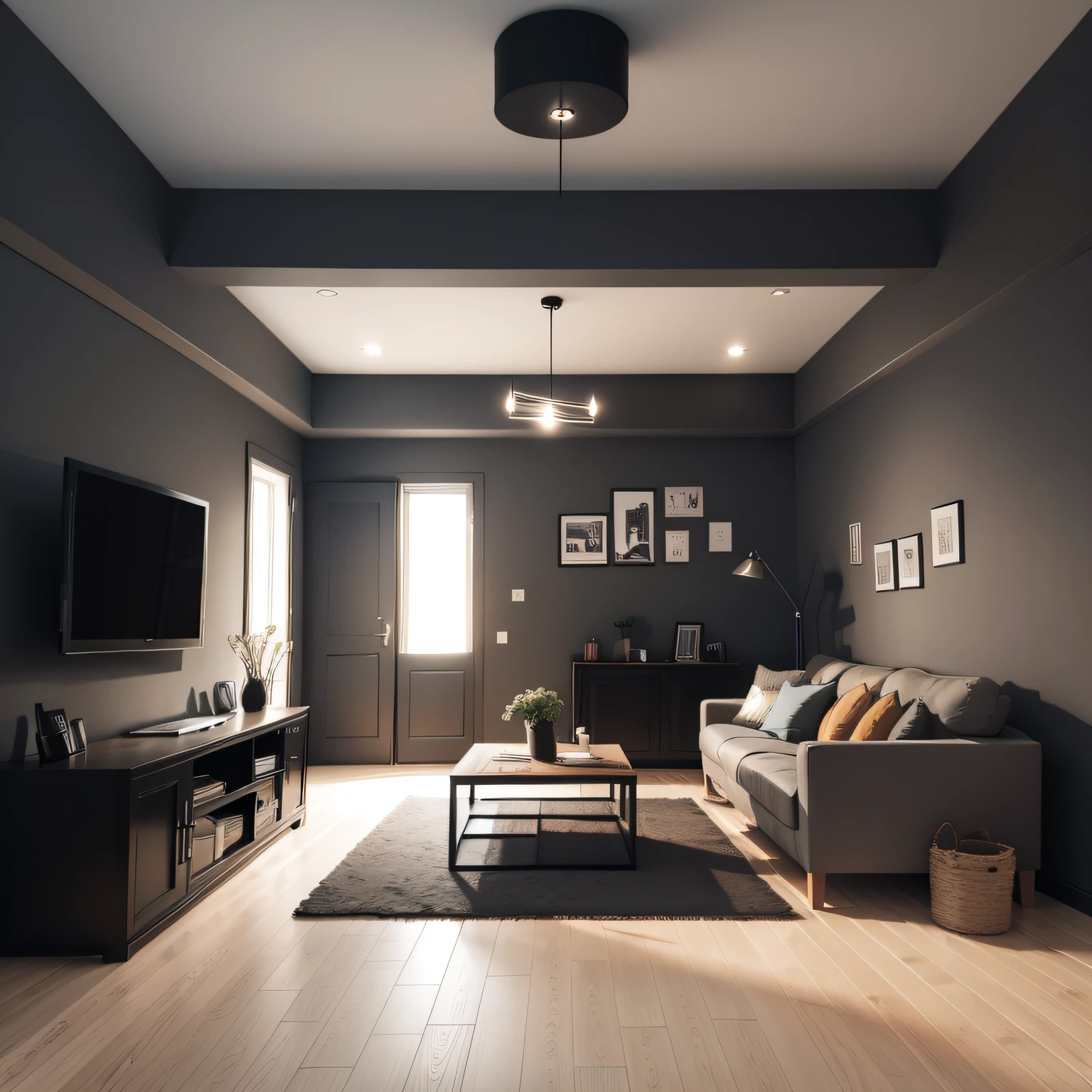 living room with black basement walls with Choosing Finish Materials