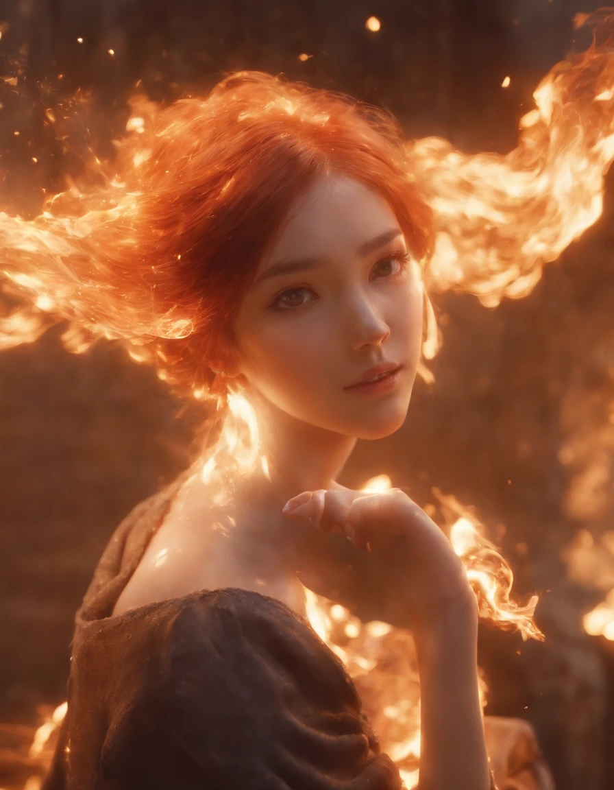Enter a captivating scene,An anime girl sitting on a floating platform, How energetic fire particles ignite the air around you, Creates a stunningly dynamic atmosphere. Creative lighting styles bathed in brilliant light, Burning light, Harmonizes with rotating fire particles. Crafted with meticulous precision,Render in stunning 10k high resolution, This masterpiece incorporates the artistic medium of digital illustration, The impact of fire, particle sim, and post-processing technology. Take inspiration from anime styles, Mystical realism, and contemporary surrealism, It captures the fiery, The ethereal beauty of anime girls in dancing flames, Fire particles enhance the sense of magic and wonder.