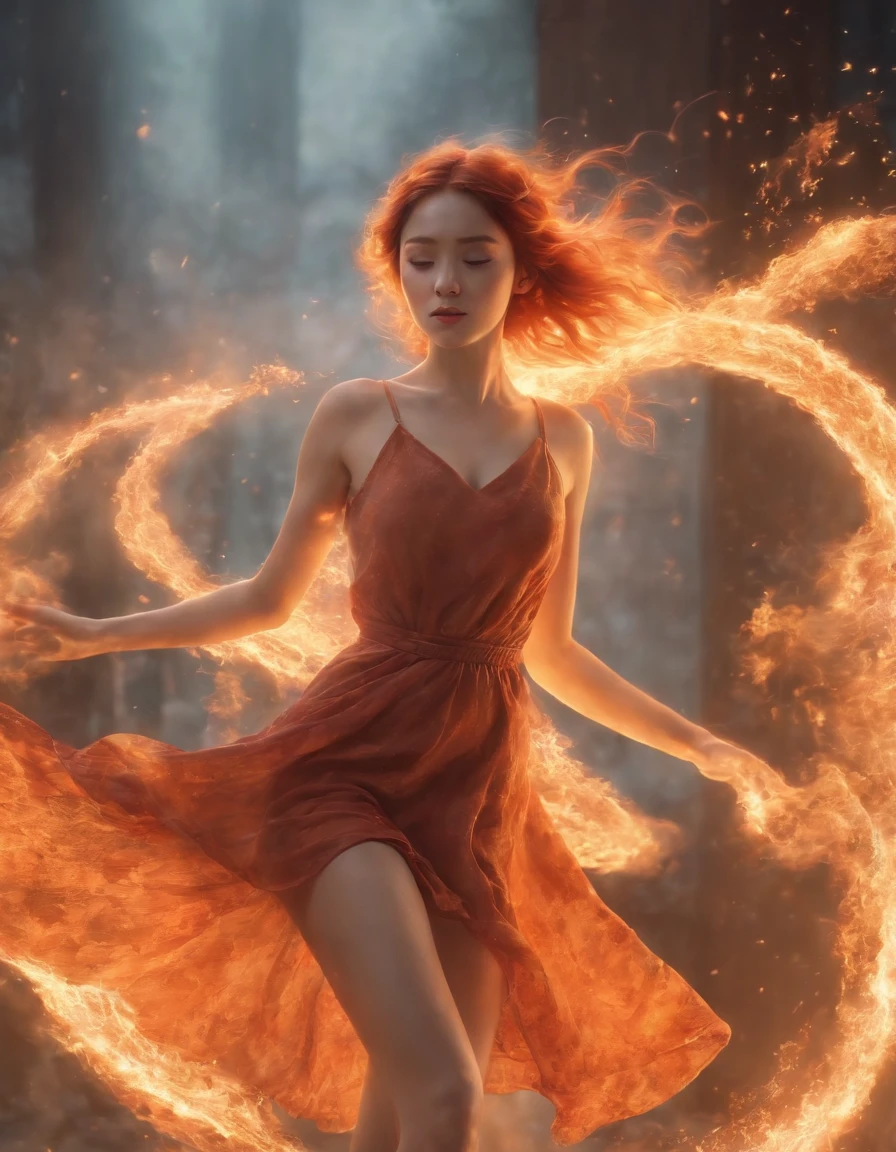 Enter a captivating scene,An anime girl sitting on a floating platform, How energetic fire particles ignite the air around you, Creates a stunningly dynamic atmosphere. Creative lighting styles bathed in brilliant light, Burning light, Harmonizes with rotating fire particles. Crafted with meticulous precision,Render in stunning 10k high resolution, This masterpiece incorporates the artistic medium of digital illustration, The impact of fire, particle sim, and post-processing technology. Take inspiration from anime styles, Mystical realism, and contemporary surrealism, It captures the fiery, The ethereal beauty of anime girls in dancing flames, Fire particles enhance the sense of magic and wonder.