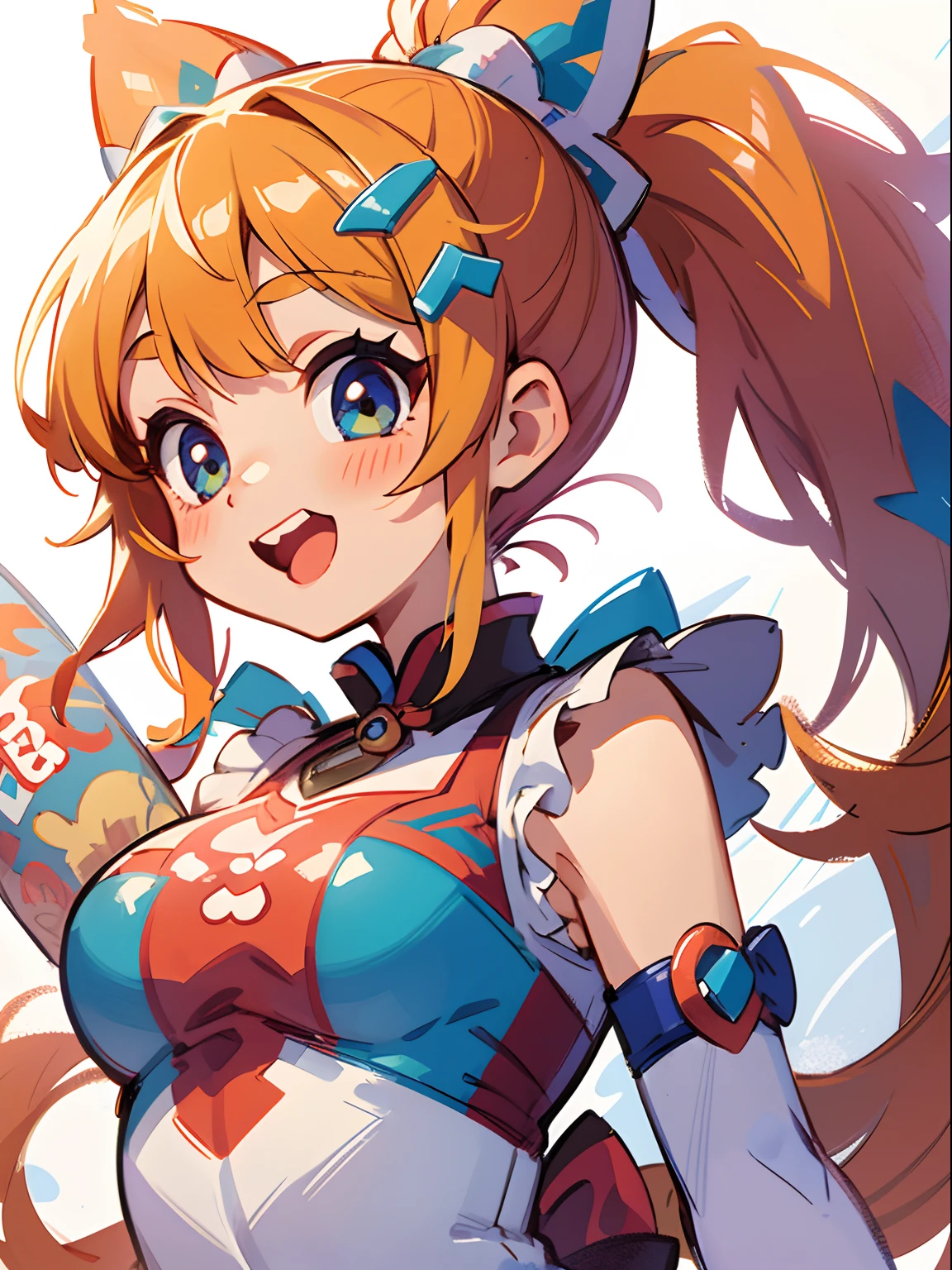 (((tmasterpiece))),comic book illustration.Lively and cute girl,having fun,cheerfulness,Genki girl,kawaiitech, kawaii,。Big bright eyes,Colorful double ponytail,夏天。clean backdrop。8K