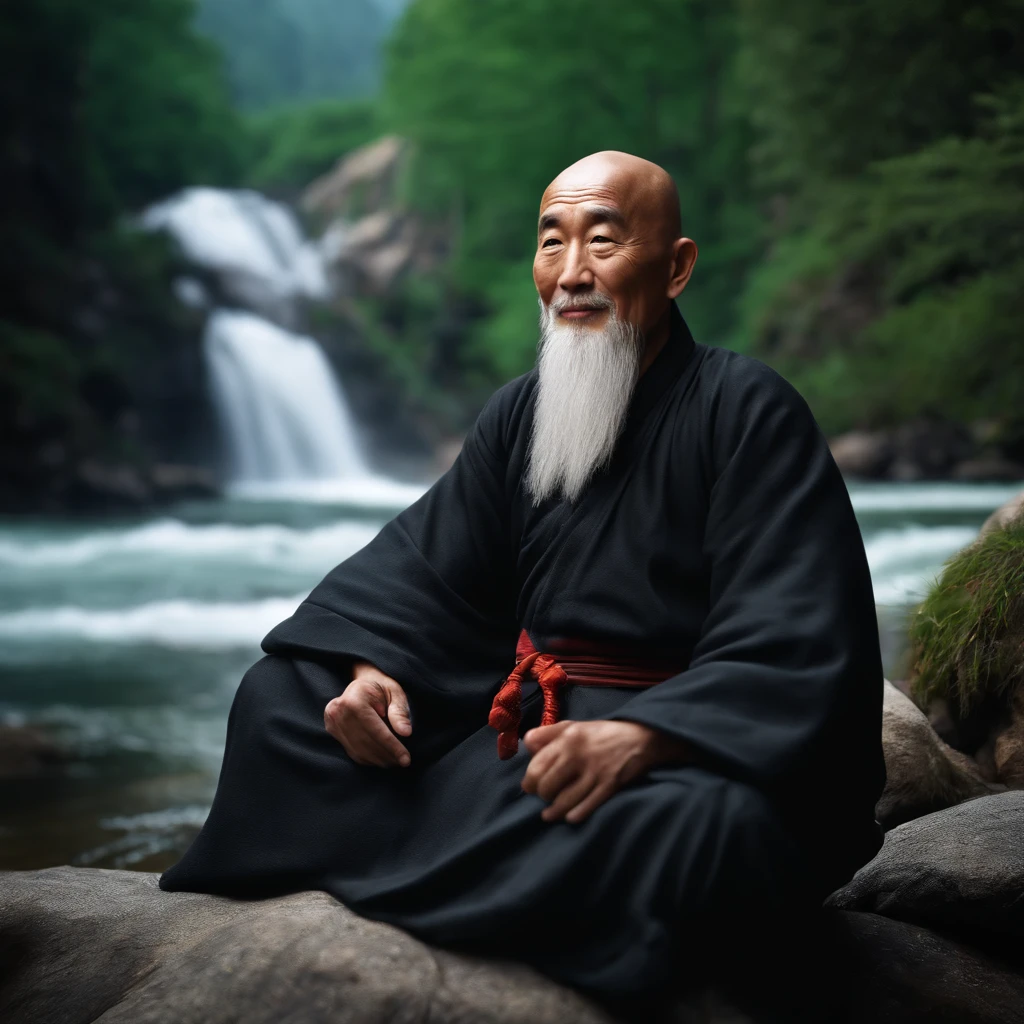 Imagine Zen old monk, A high-ranking monk, Gray robe, largeeyes, Smile and meditate, Face the camera, Full body photo, Frontal photo, The background is alpine flowing water, Chinese wind, the detail, Cinematic light, High quality --ar 3:4[Pictures], 。.3D, surrealism, Cinematic lighting, hyper HD, Super detail, Textured skin, hyper HD, ccurate, Textured skin, High details