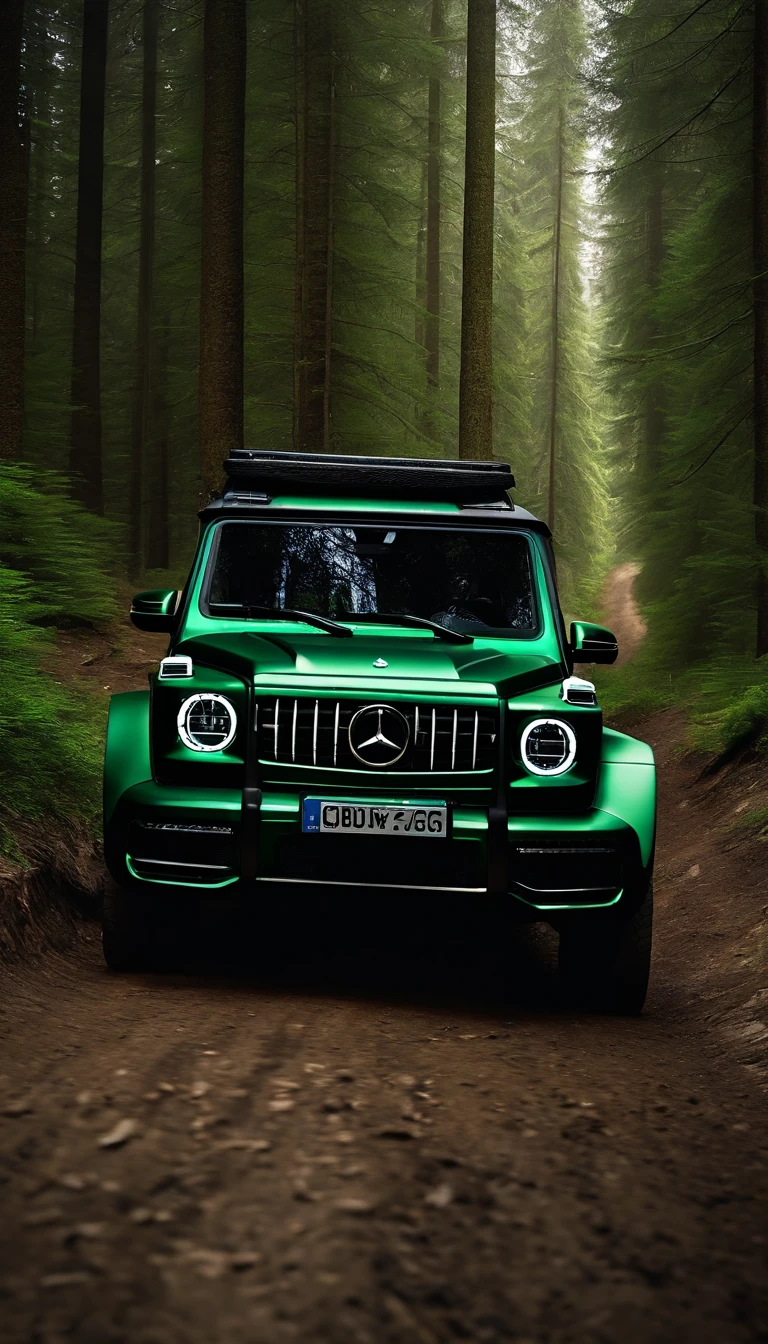 ultra-realistic image,Forest Road,Drive a Mercedes-Benz G off-road SUV