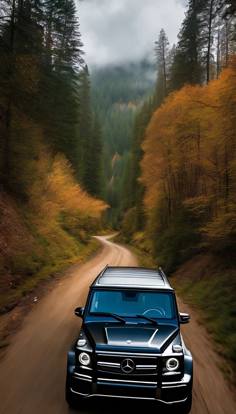ultra-realistic image,Forest Road,Drive a Mercedes-Benz G off-road SUV
