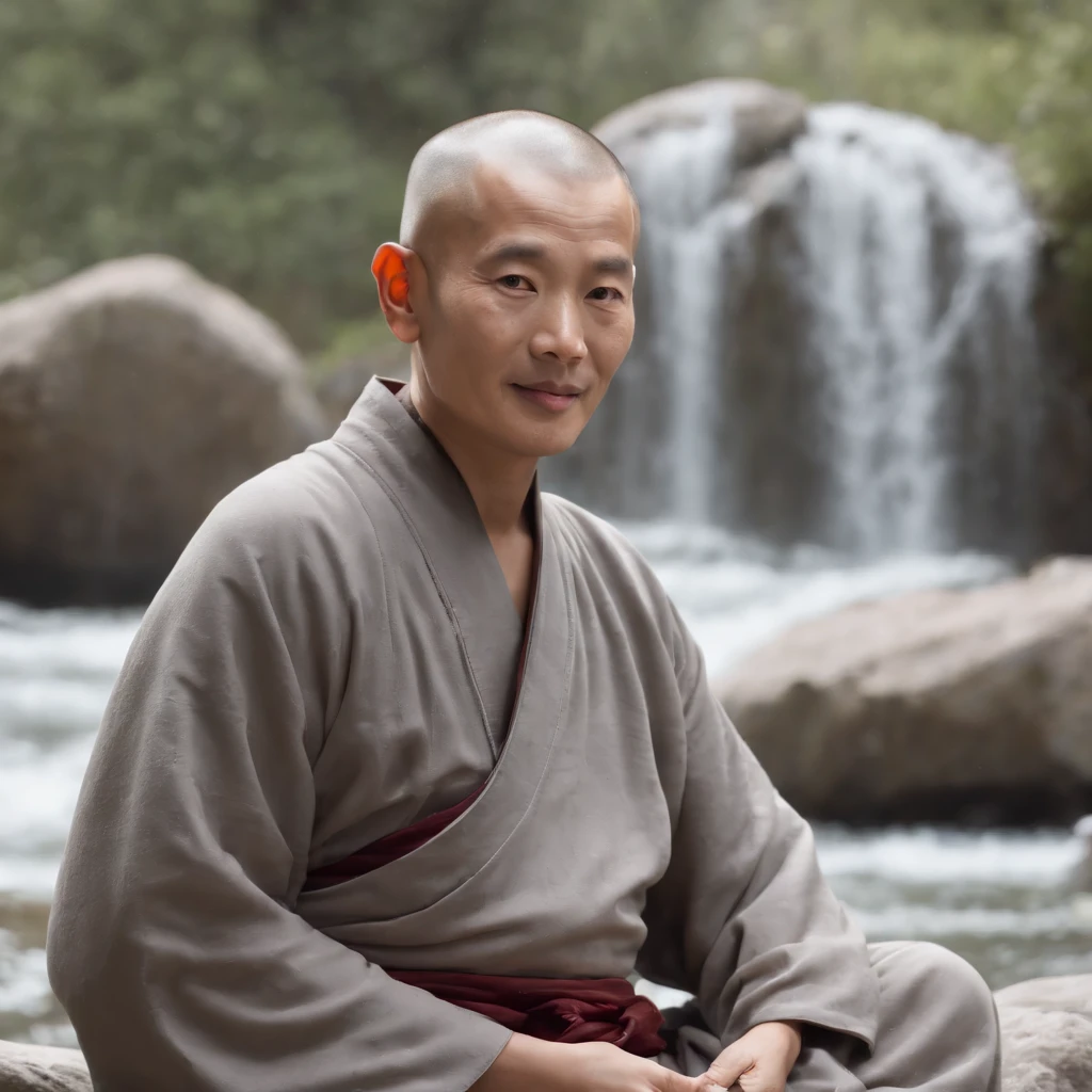 Imagine Zen old monk, A high-ranking monk, Gray robe, largeeyes, Smile and meditate, Face the camera, Full body photo, Frontal photo, The background is alpine flowing water, Chinese wind, the detail, Cinematic light, High quality --ar 3:4[Pictures], 。.3D, surrealism, Cinematic lighting, hyper HD, Super detail, Textured skin, hyper HD, ccurate, Textured skin, High details