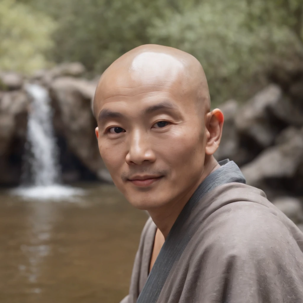 Imagine Zen old monk, A high-ranking monk, Gray robe, largeeyes, Smile and meditate, Face the camera, Full body photo, Frontal photo, The background is alpine flowing water, Chinese wind, the detail, Cinematic light, High quality --ar 3:4[Pictures], 。.3D, surrealism, Cinematic lighting, hyper HD, Super detail, Textured skin, hyper HD, ccurate, Textured skin, High details