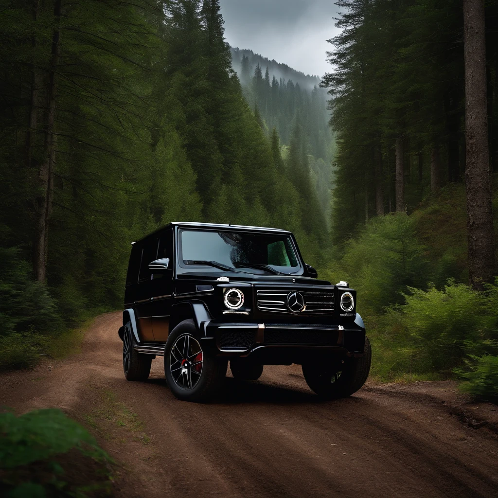 ultra-realistic image,Forest Road,Drive a Mercedes-Benz G off-road SUV