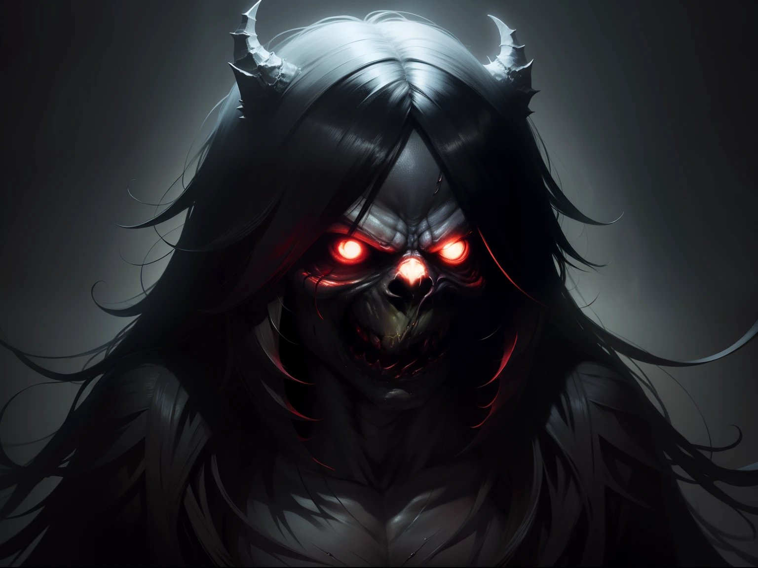 Monster full of skin seams。shadings。ugly monster。Dark background。