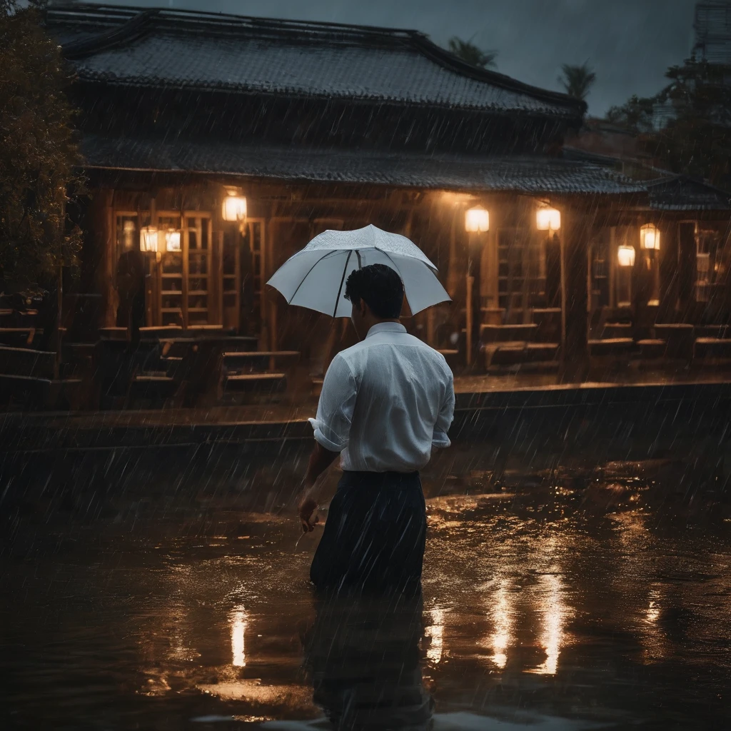 best images quality， tmasterpiece， 超高分辨率， （Fidelity：1.4）， photore， 1 persons，Rained，rainwater， white  shirt， worn jeans， White sneakers，water stain，soaking wet， Dimly lit， darkly， be desperate， pitying， Poor， cinematic ligh， teardrop， tear drop， （torn laundry：1.5）， （wetclothes：1.4）， exposed bare shoulders， Real rain， Wet hair,