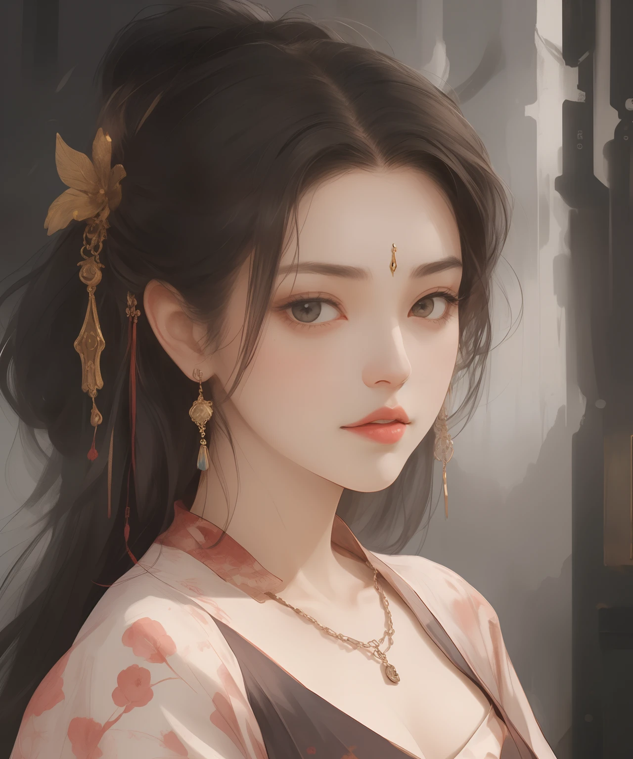 Best quality、tmasterpiece、A high resolution、1 flat-chested girl、Flat slim figure、flatchest、Porcelain turtleneck dress、Delicate hair accessories、Fine Necklace、detailed jewellery、pretty face、Physically、Tyndall effect、realisticlying、Shadow Studio、edge lit、bicolor lighting、(highdetailskin:1.2)、(flatchest,smallunderboob)、8K, Ultra HD、Digital SLR、softlighting、high high quality、volumettic light、sneak shot、photore、A high resolution、4K、8K、The background is blurred out,
