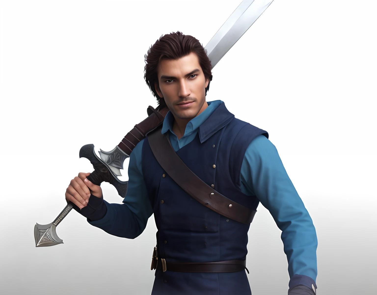 Close-up of a person, holding a sword