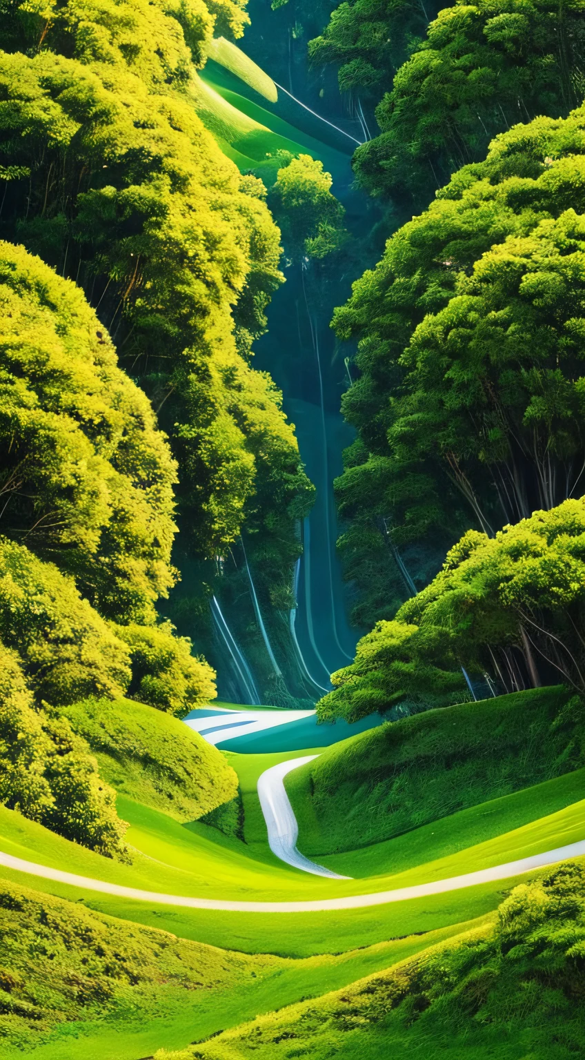 supranatural，Smooth lines，greenery，aethereal，peacful，3D，k hd，8K,,Phone screensaver，Strong sense of design，Sense of line，Sense of propaganda，Glossy surface