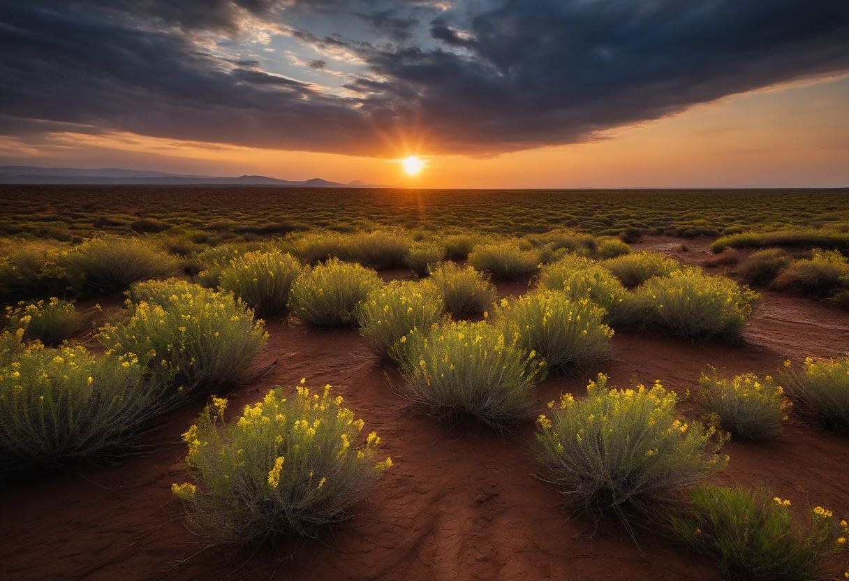 Arid muddy land,springtime,drizzle,The sun is bright,Sparse shoots
