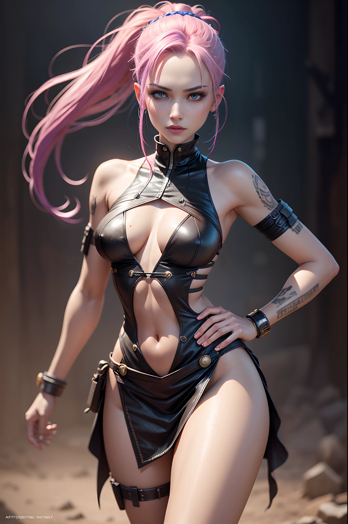 Jinx, (skin texture:1.1), (high detail face:1.1), high detail body, high detail clothes, (masterpiece), (realistic), ultra high definition, 4k, ultra high resolution, photo by Arny Freytag