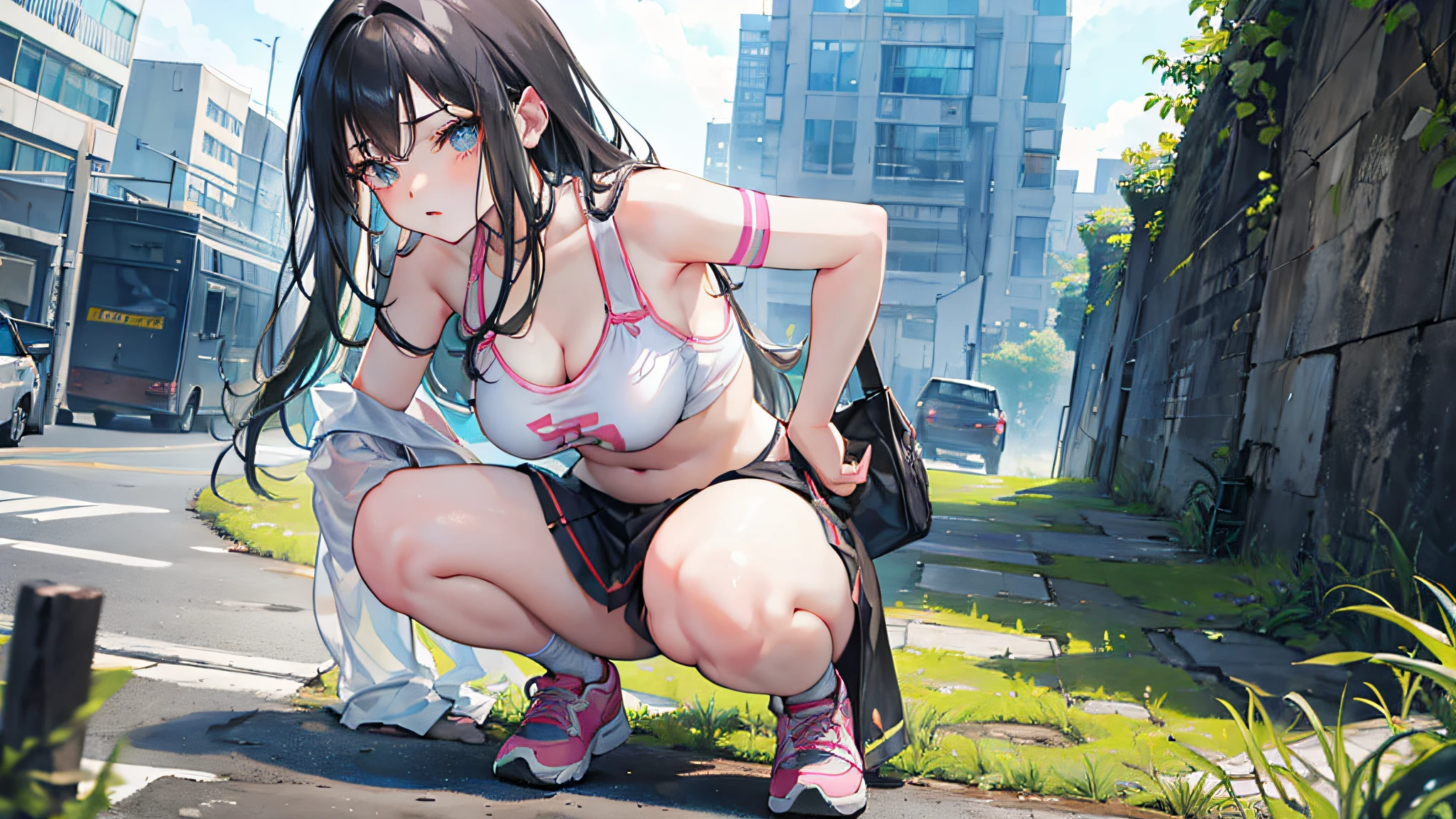 squatting、protruding chest、Protruding chest、Nasty face、teens girl