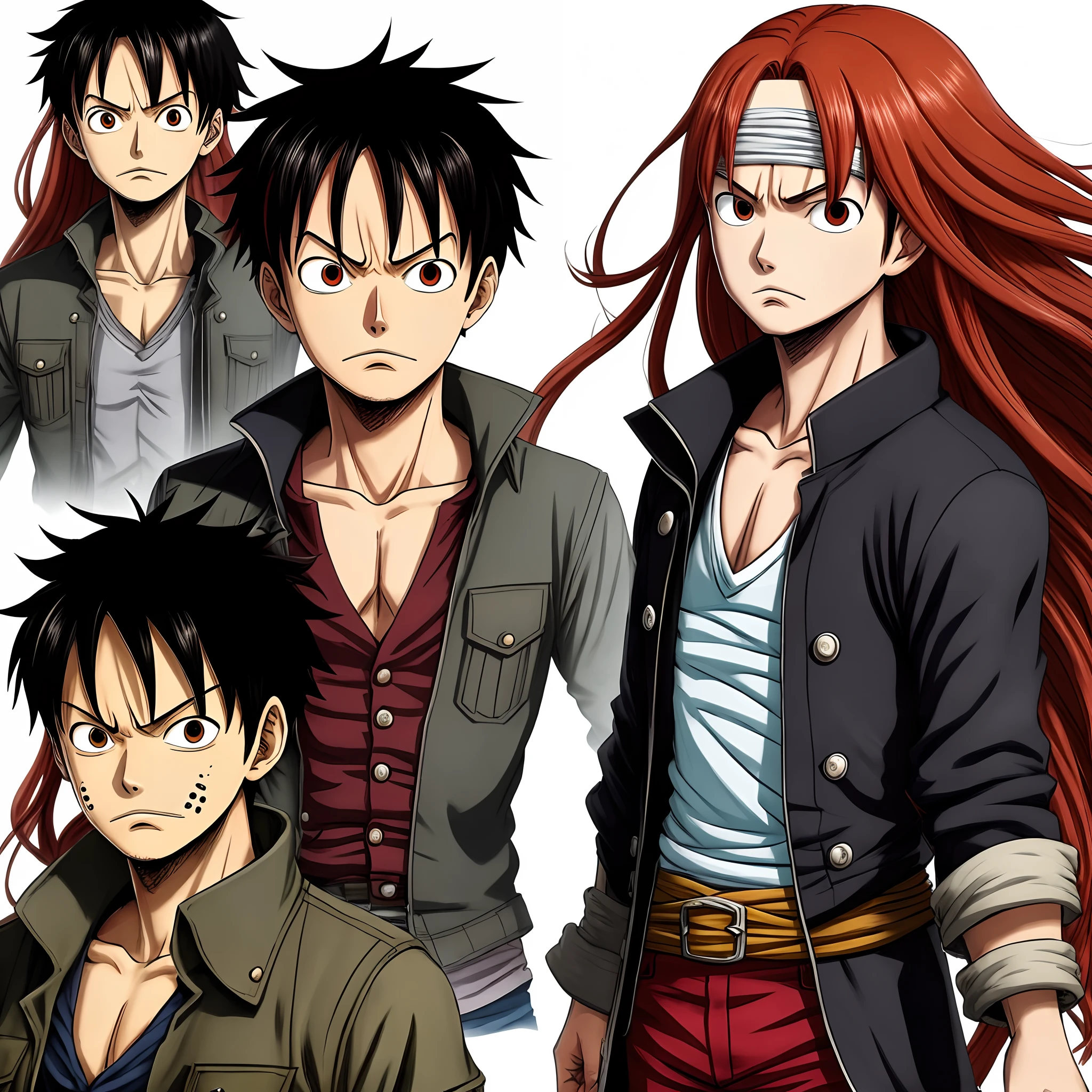 Generates Luffy with long red hair