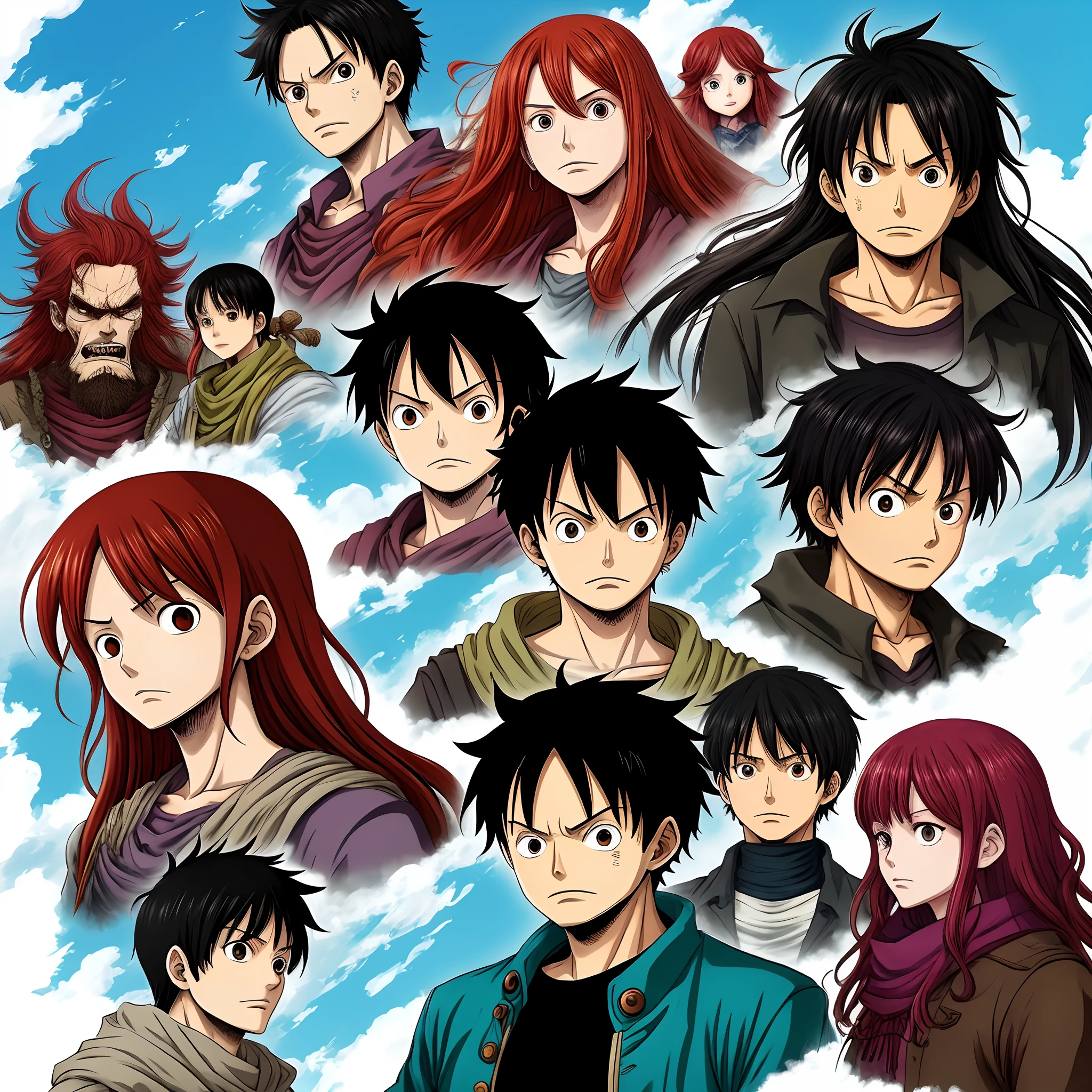 Generates Luffy with long red hair