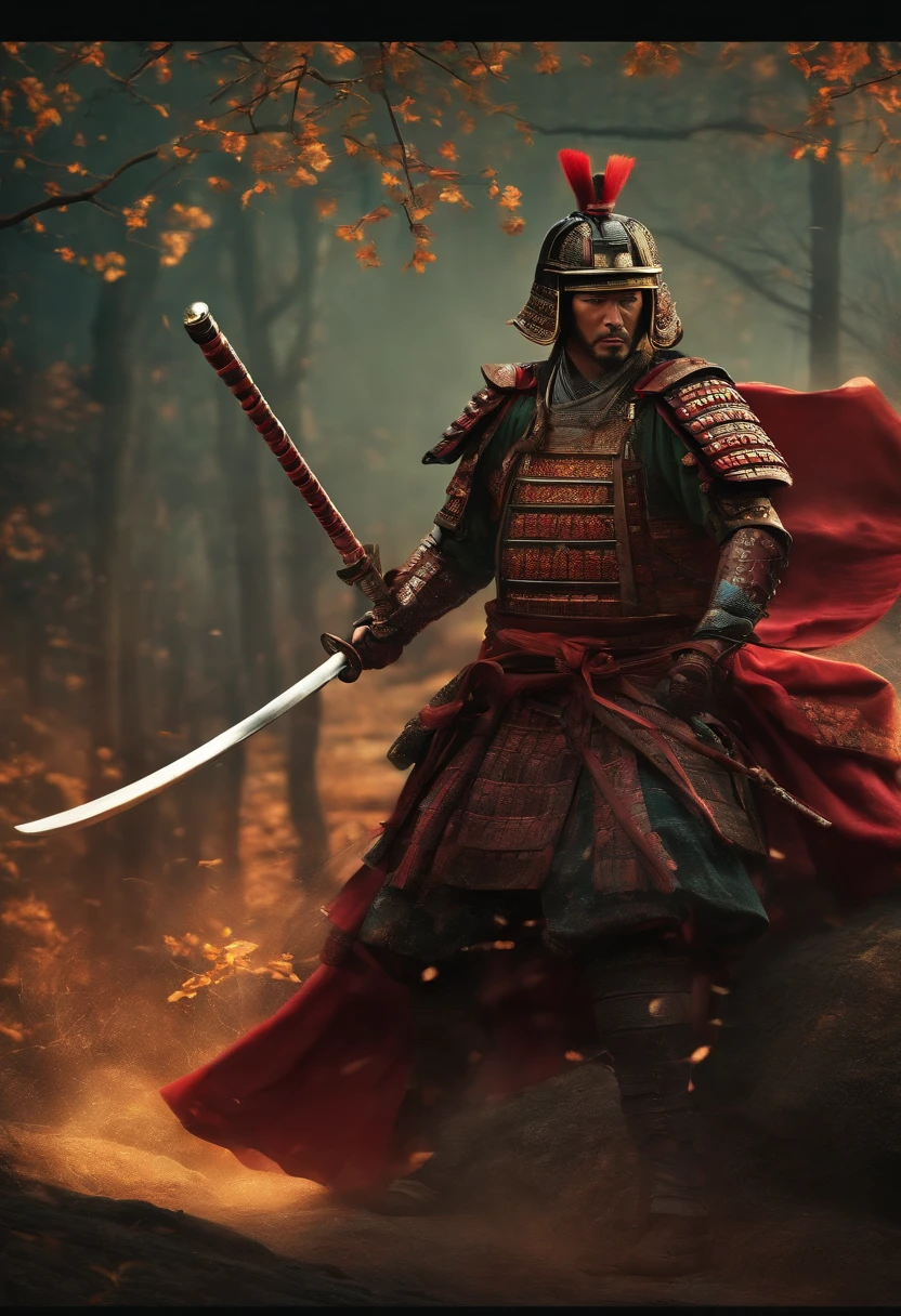 samurai escrevendo, retro cberpunk design