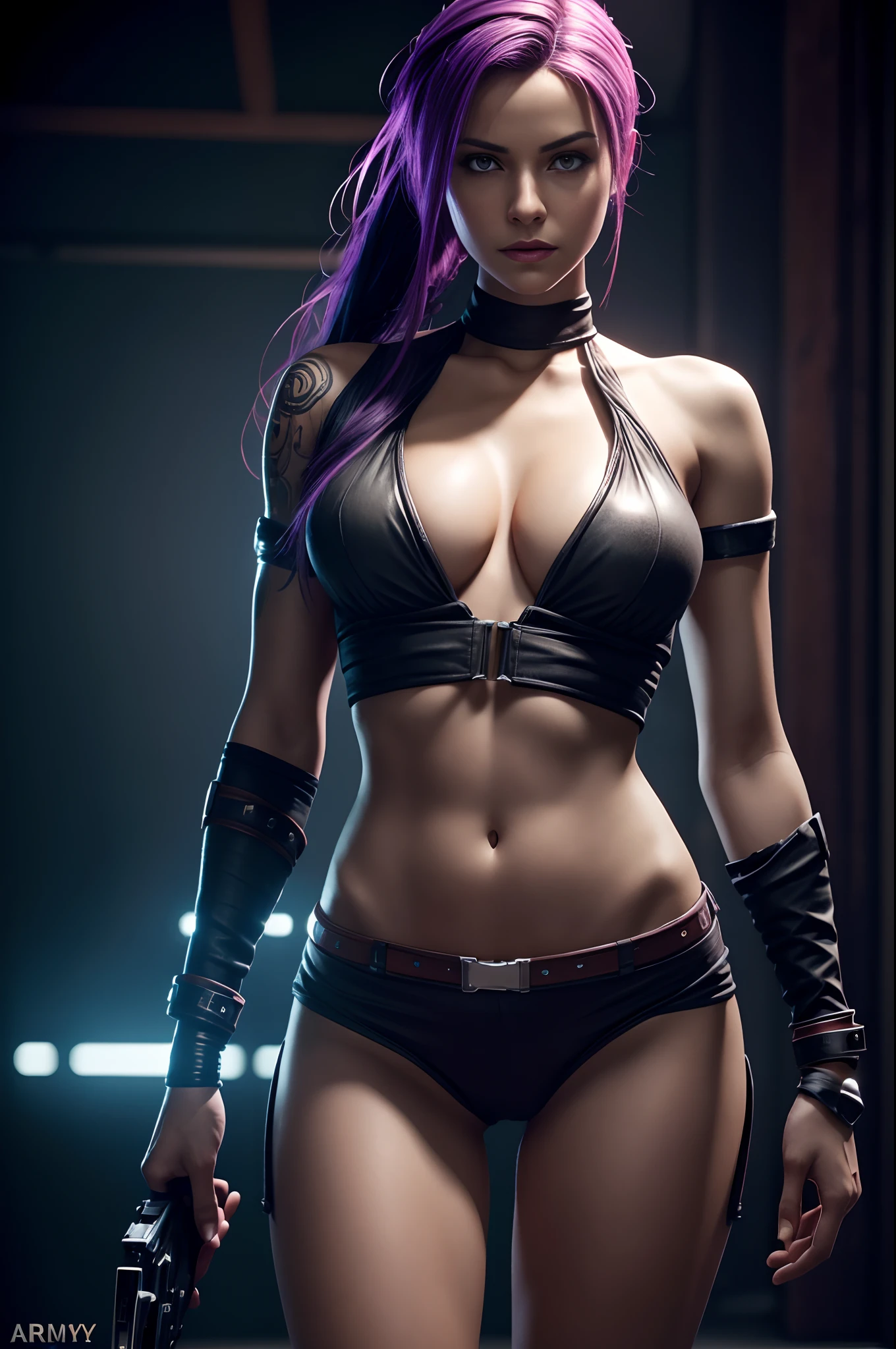 Jinx from Arkane, (skin texture:1.1), (high detail face:1.1), high detail body, high detail clothes, (masterpiece), (realistic), ultra high definition, 4k, ultra high resolution, film grain, cinematic 
lighting, rim lighting,  photo by Arny Freytag