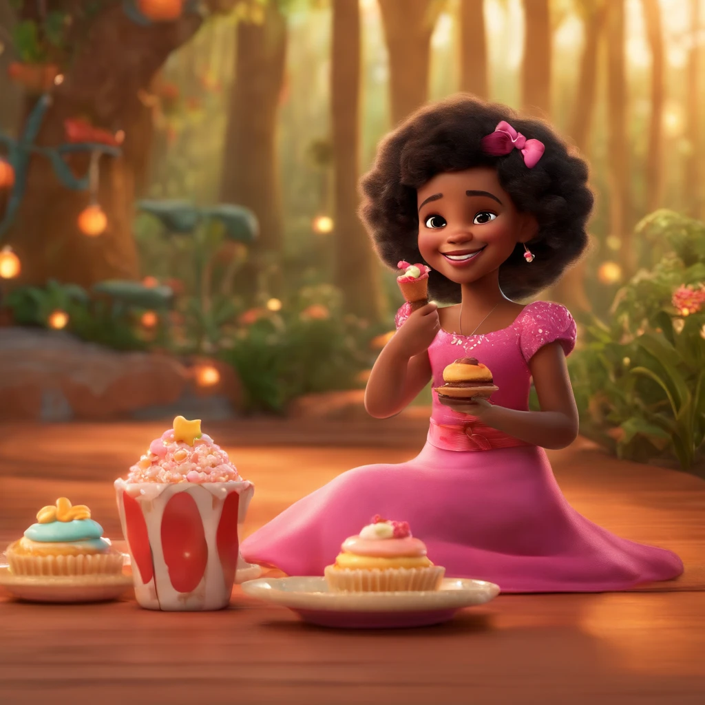 Personagem de desenho animado de uma menina de 7 anos, usando uma camisa rosa, comendo um hamburguer em uma lanchonete, um personagem animado, Caractere estilizado, animation style rendering, 3D estilizado, Arnold Maya render, 3 d render stylized, toon render keyshot, Personagem 3D, Personagem 3D, 3d rendering stylized, 3 d character render, personagem de desenho animado, Personagem de close up, Pose de personagem, (Estilo Pixar) (master part:1.2) (Bokeh) (best quality) (pele detalhada) (textura detalhada) (8k) (argila) (Cinematic lighting) (foco nítido，Senta e vaza a parte superior do corpo