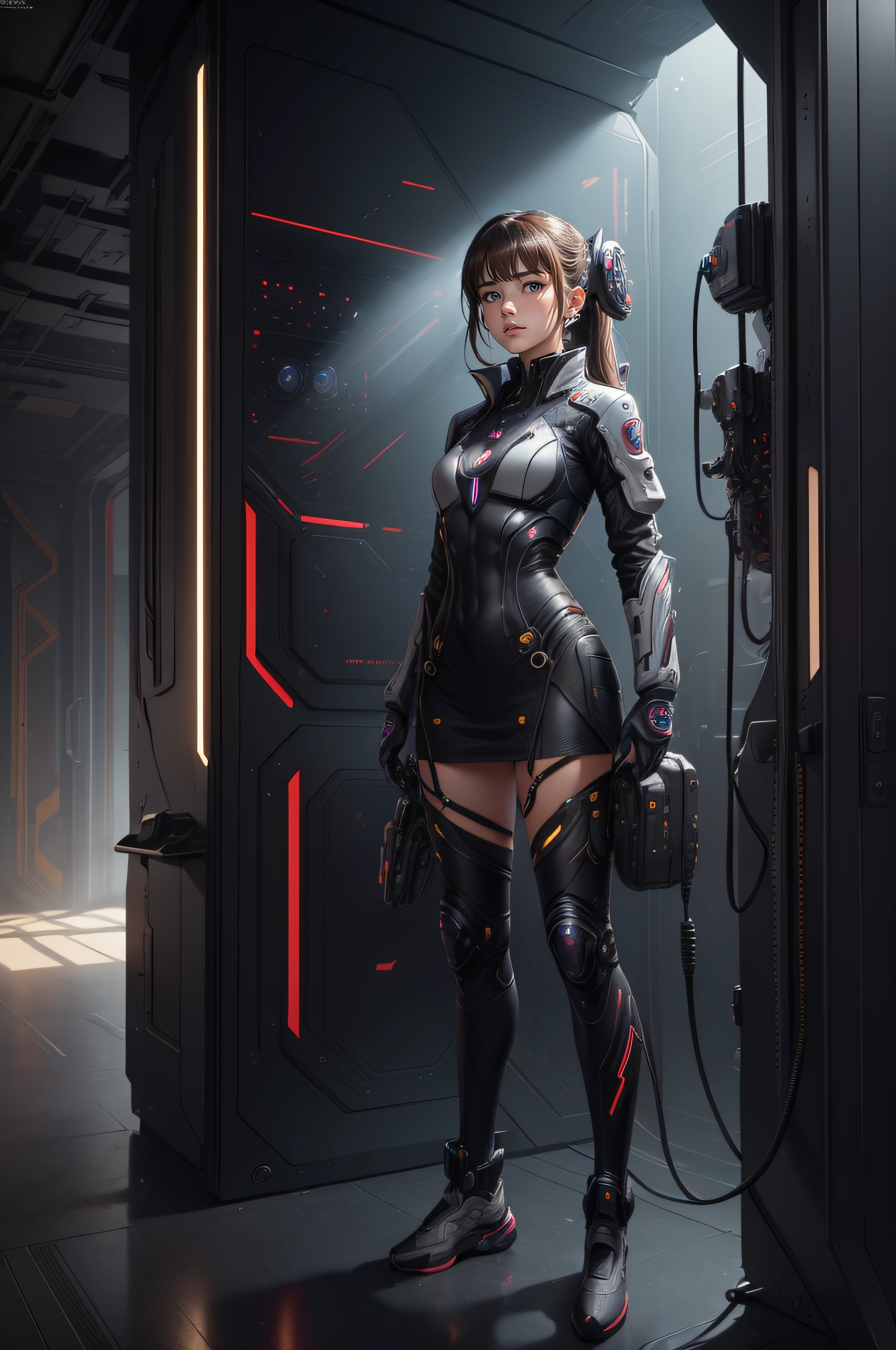 (Small chest)0.2,tmasterpiece,best qualtiy,ultra - detailed,very detailed illustration,The is very detailed,Complicated details,A high resolution,Very detailed 8k CG wallpaper,Handsome,one-girl,Futuristic clothing,Wear futuristic shoes,There is a sense of design,Cool,Sci-fi --auto