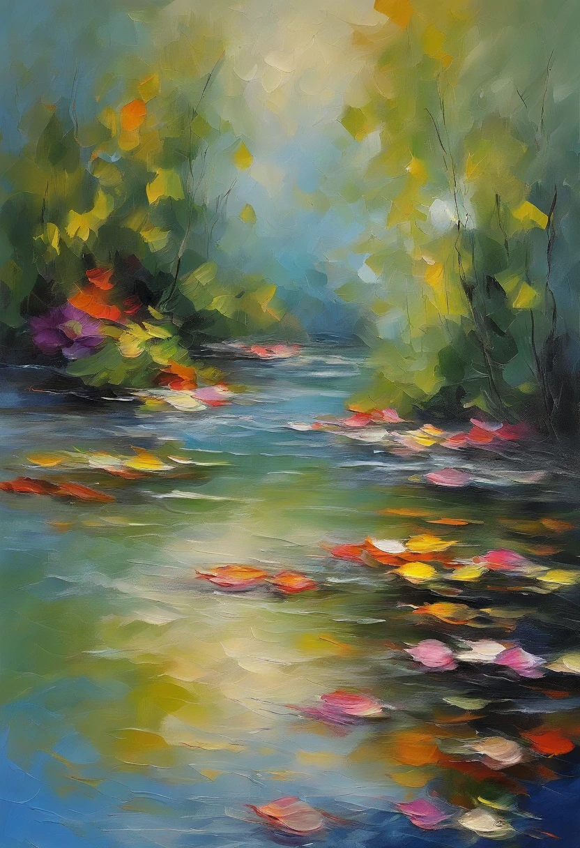 A fish jumps out of the water in Monet's pond,Colors are eye-catching,sharp、