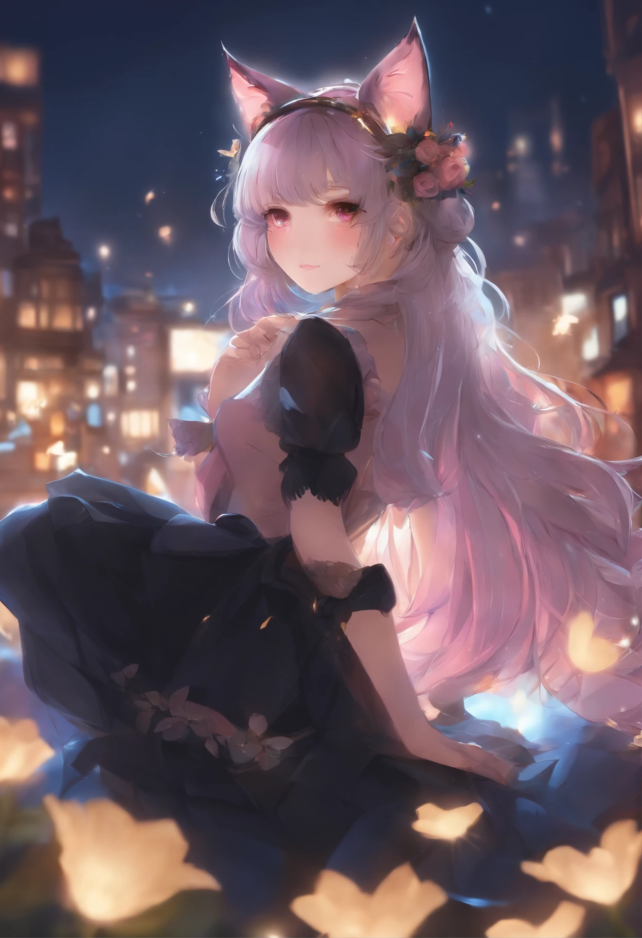 Girl with cat ears in the style of Vtuber