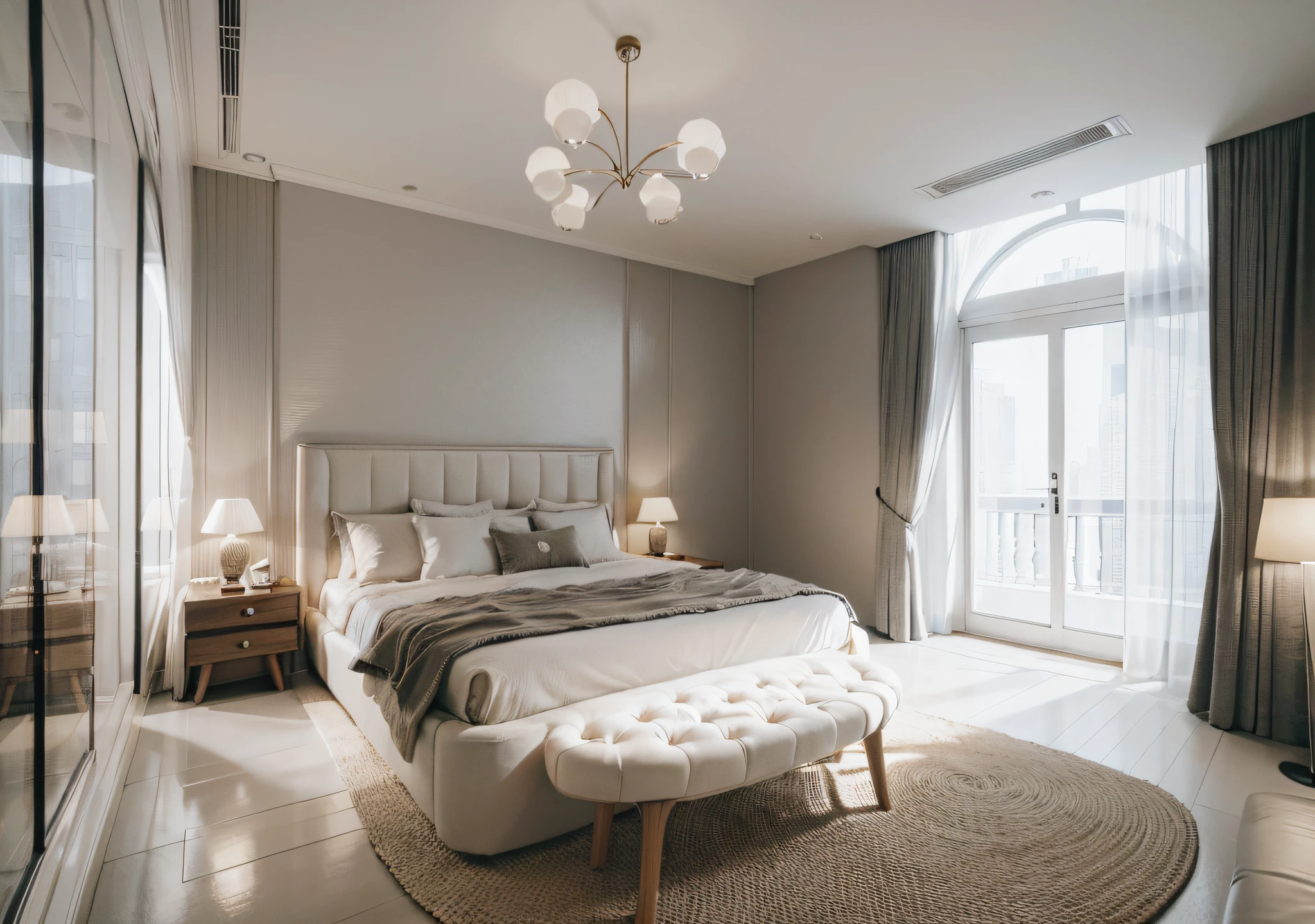(best quality) (ultra realistic photo) (super detailed) (sharp focus) (curvy style bedroom) Curved furniture, soft furniture, cute furniture, smooth line, smooth shape, art and decor ,