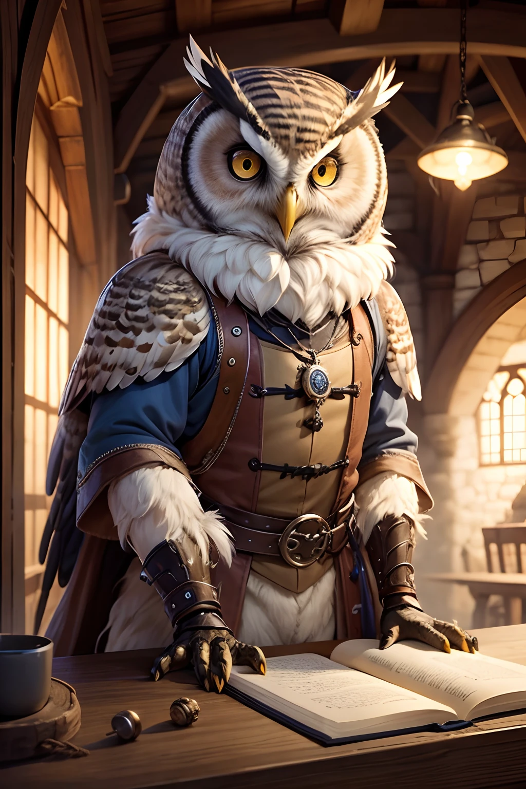 owl, Furry, Male gender, Small size, feathered, inventor, Smart Owl, humanoid, Medieval times, fentezi, Sovlin