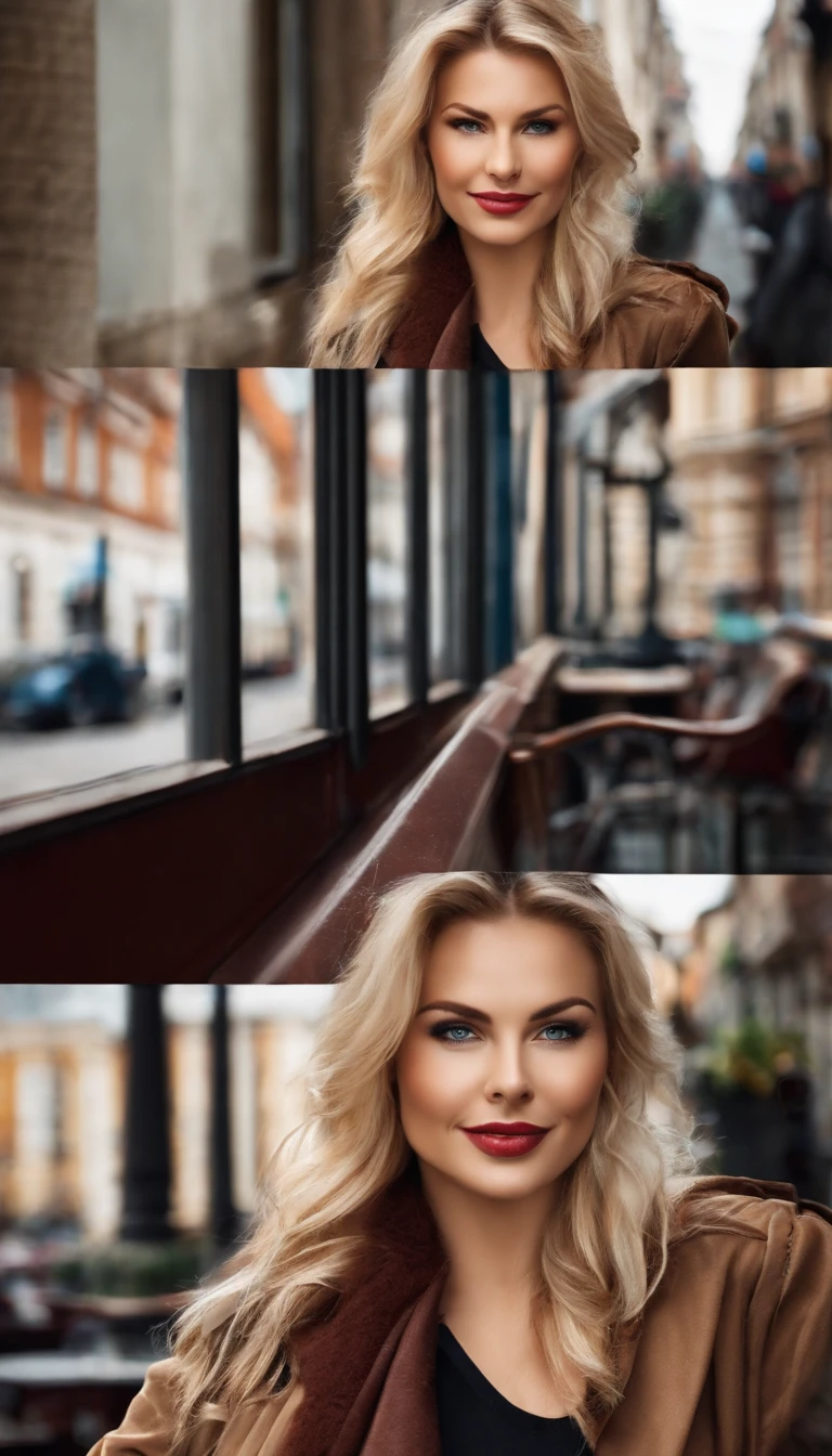 eine frau die im mittelpunkt steht. Der hintergrund soll ausehen wie eine innenstadt. The woman should have blonde hair, blue eyes, a sweet smile and a sexy charisma, and she should have little to wear with Nike Air Force shoes